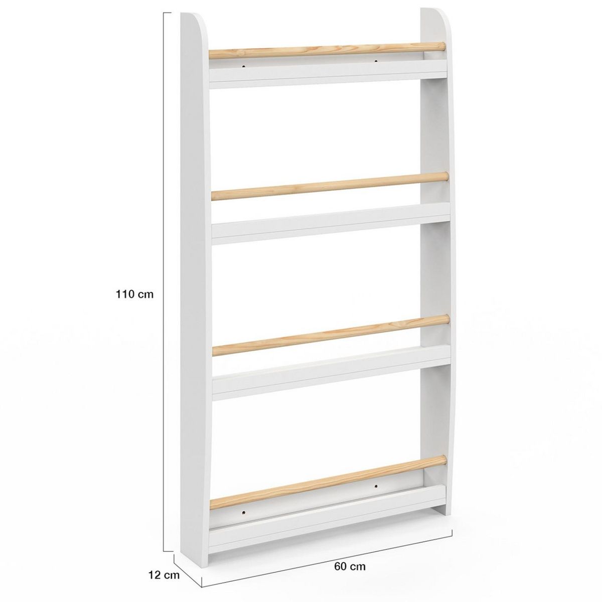 ID MARKET Bibliothèque murale enfant PAULETTE 4 étagères blanc et bois