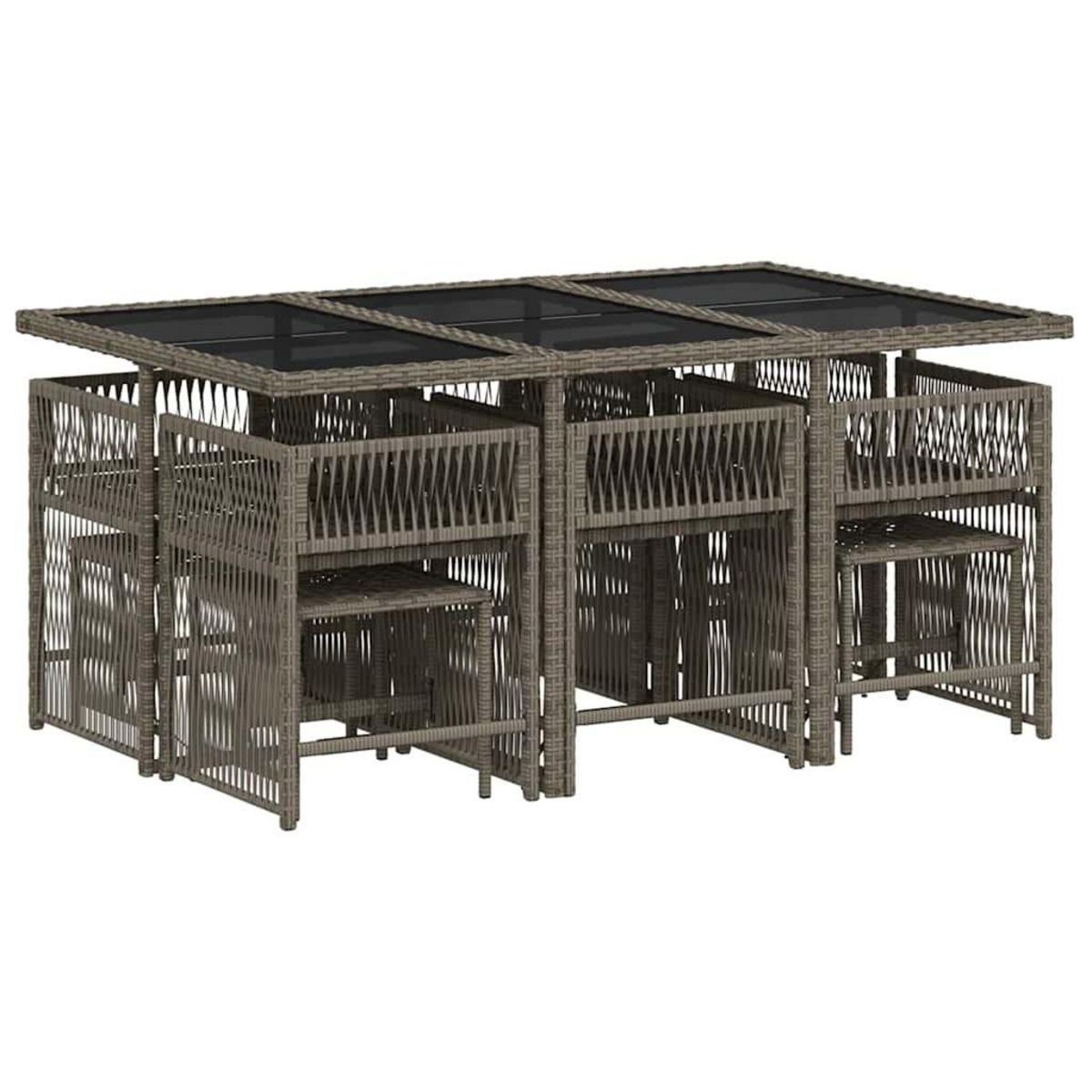 VIDAXL Ensemble a manger de jardin 11pcs avec coussins gris poly rotin