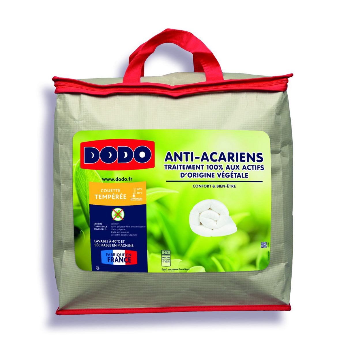 DODO Couette tempérée unie en polyester 300 g/m² ANTI ACARIENS 