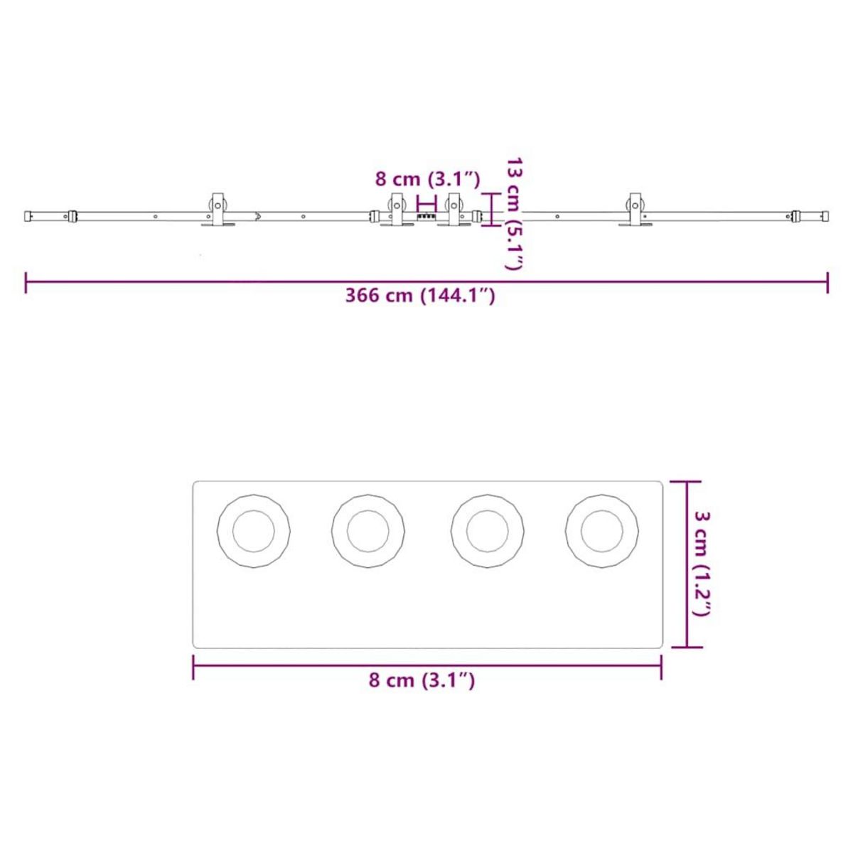 VIDAXL Kit de quincaillerie de porte coulissante 366 cm acier noir