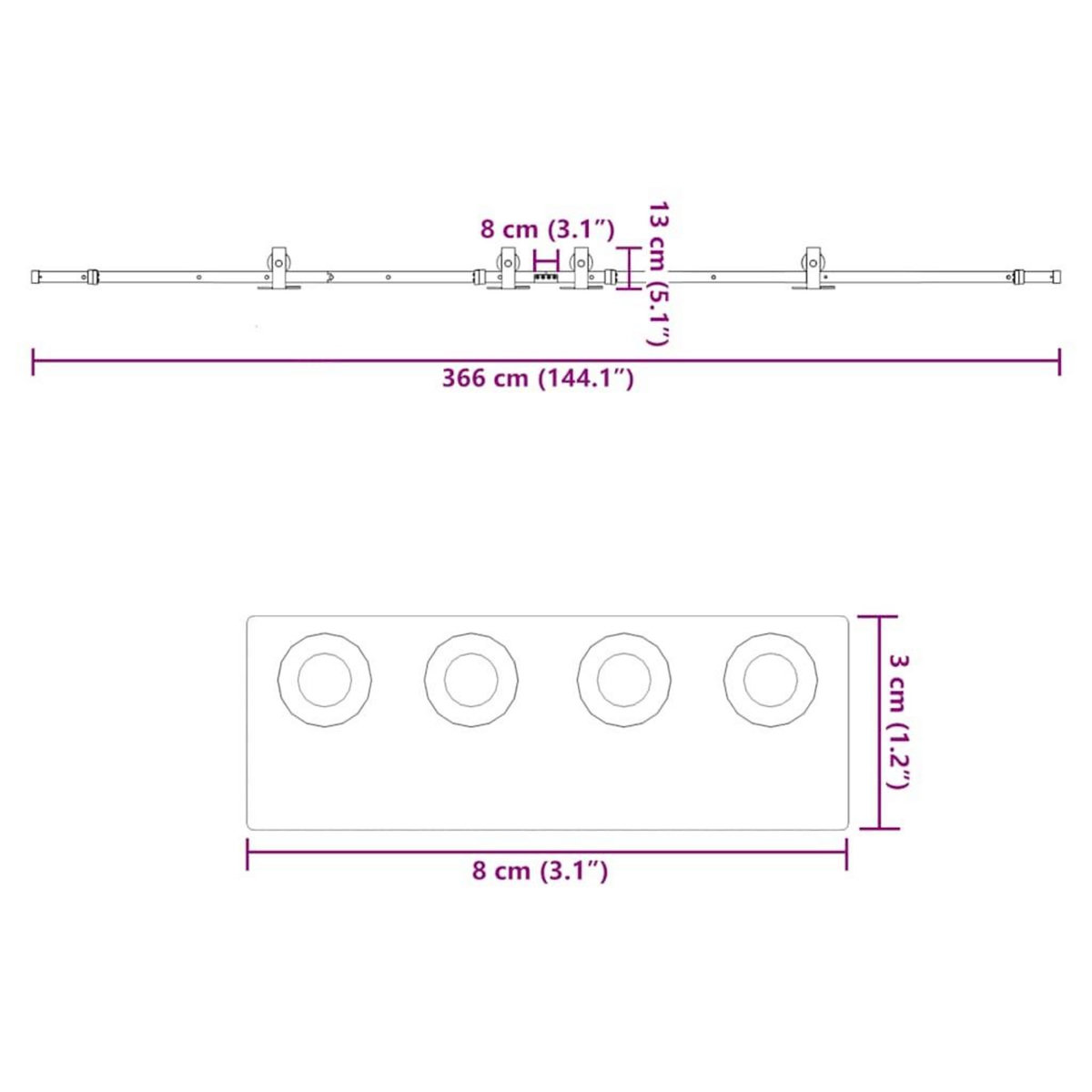 VIDAXL Kit de quincaillerie de porte coulissante 366 cm acier noir