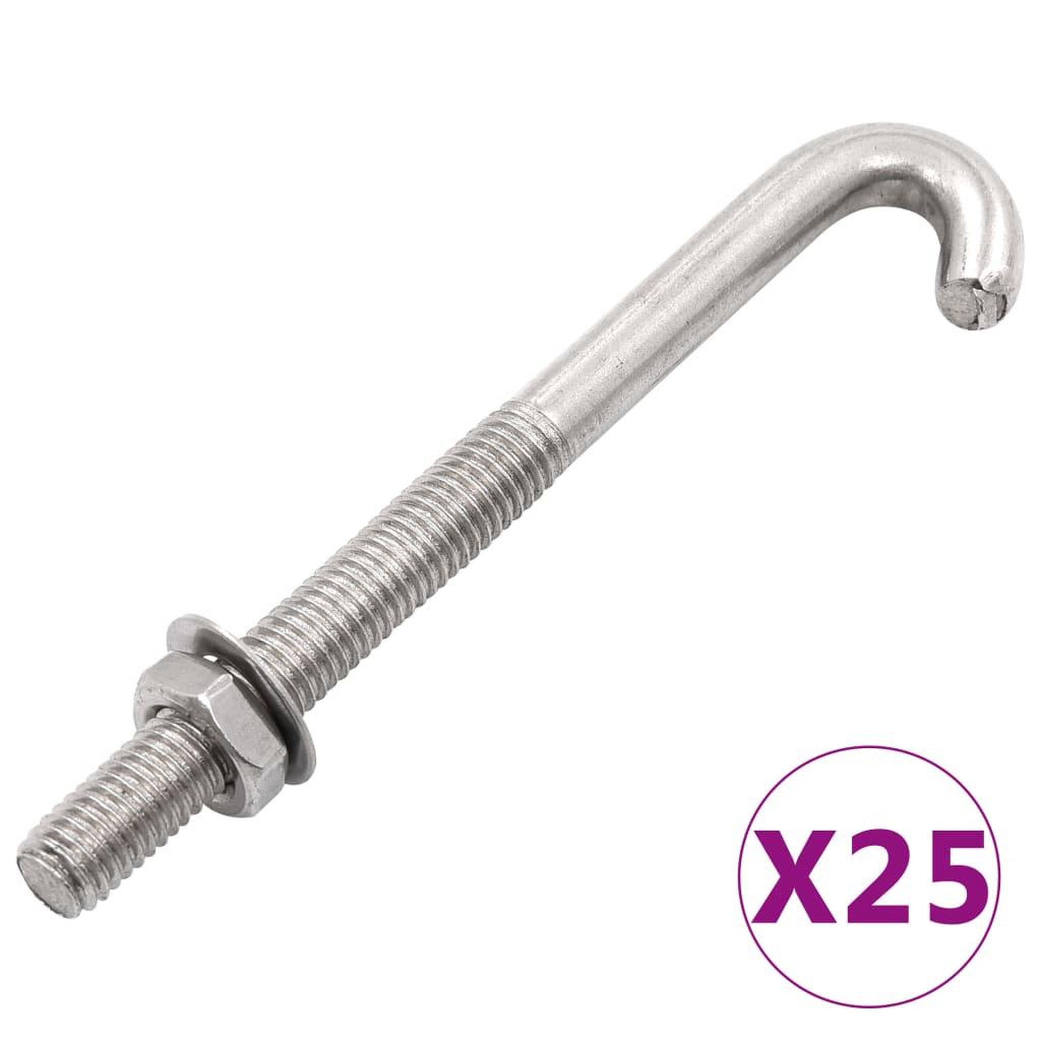 VIDAXL Jeu de 25 boulons en J ancres avec ecrou et rondelle M8x120 mm