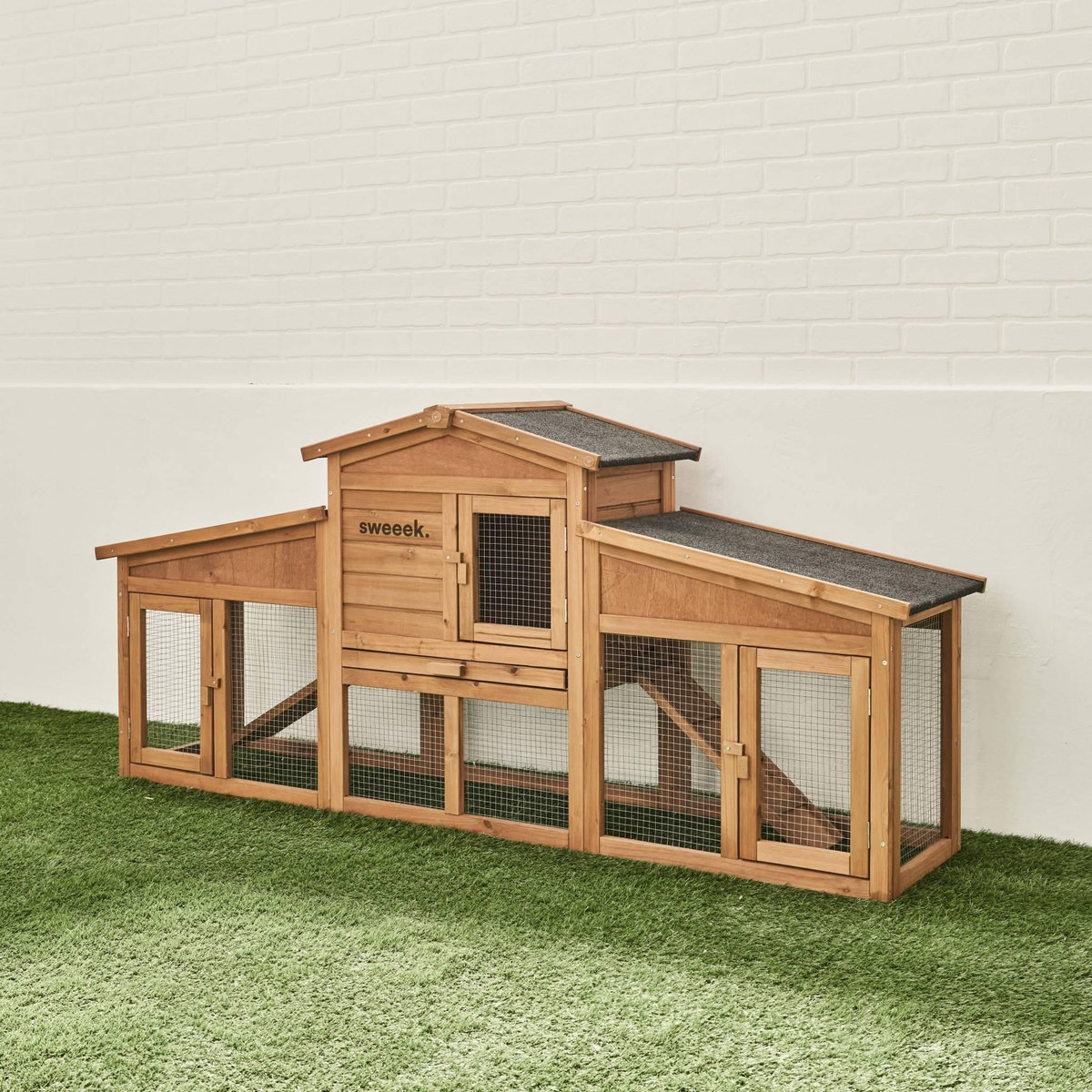 SWEEEK Clapier en bois Angora pour lapin et autres rongeurs. 4 lapins. cage à lapin avec enclos. espace intérieur et extérieur. poulailler