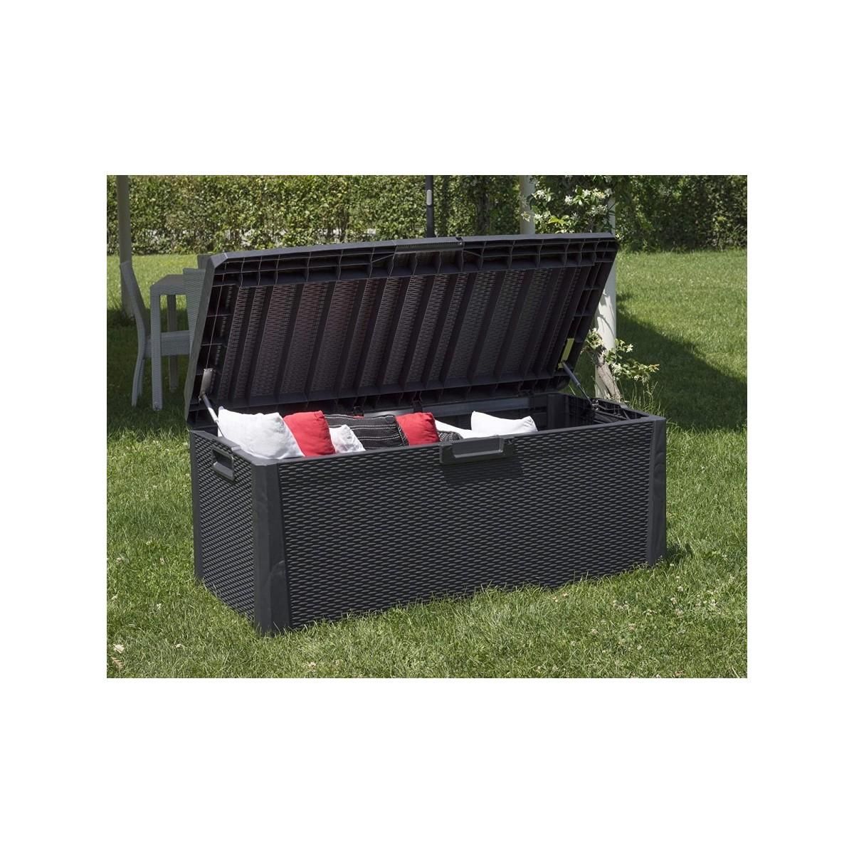 Toomax Coffre de jardin en résine 560 Litres Gris Anthracite Cousin inclus Effet rotin L147xP72xH65 cm TOOMAX