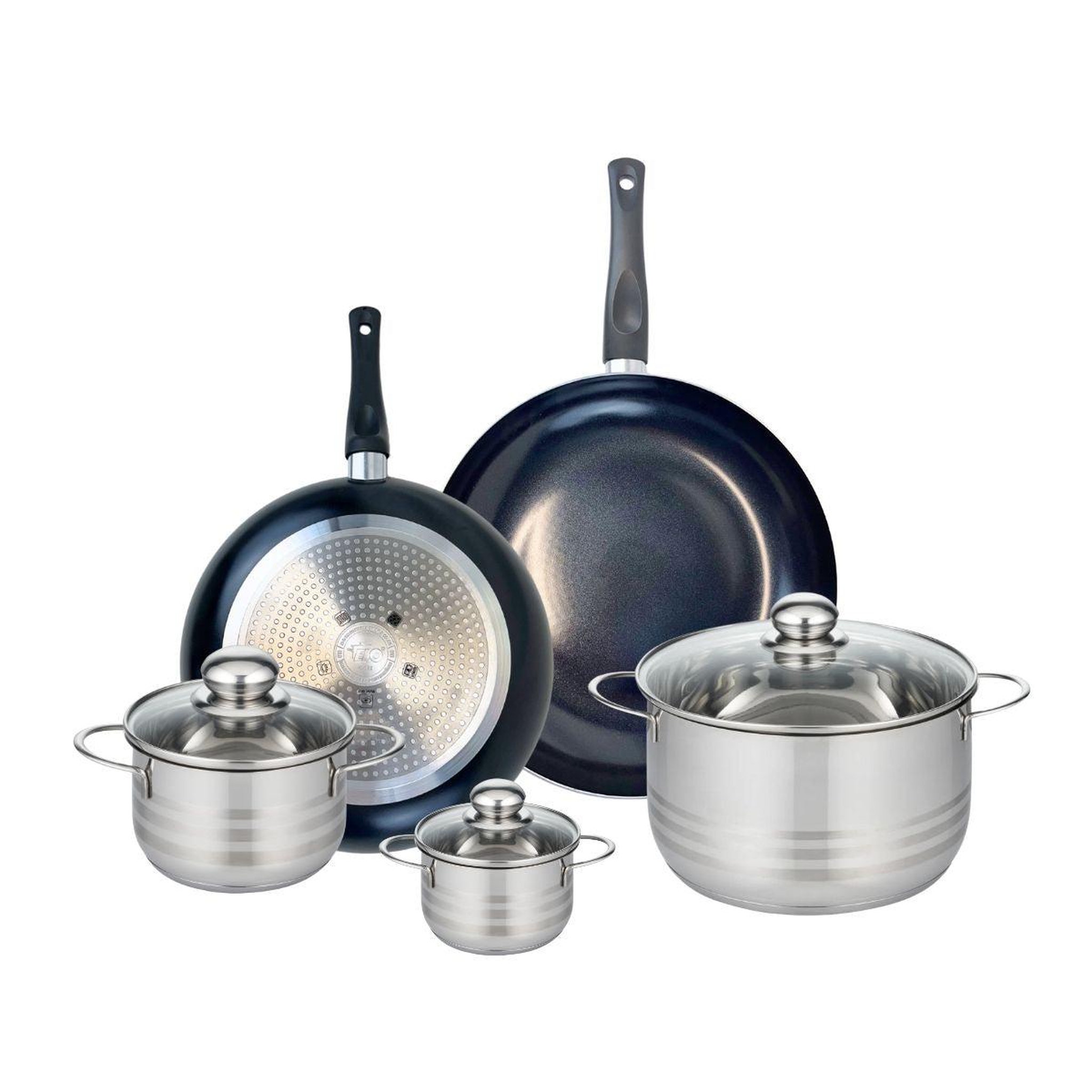 ELO Ensemble de 2 poêles de cuisson 28 et 32 cm et 3 faitouts 12, 16 et 24 cm elo prima brillant