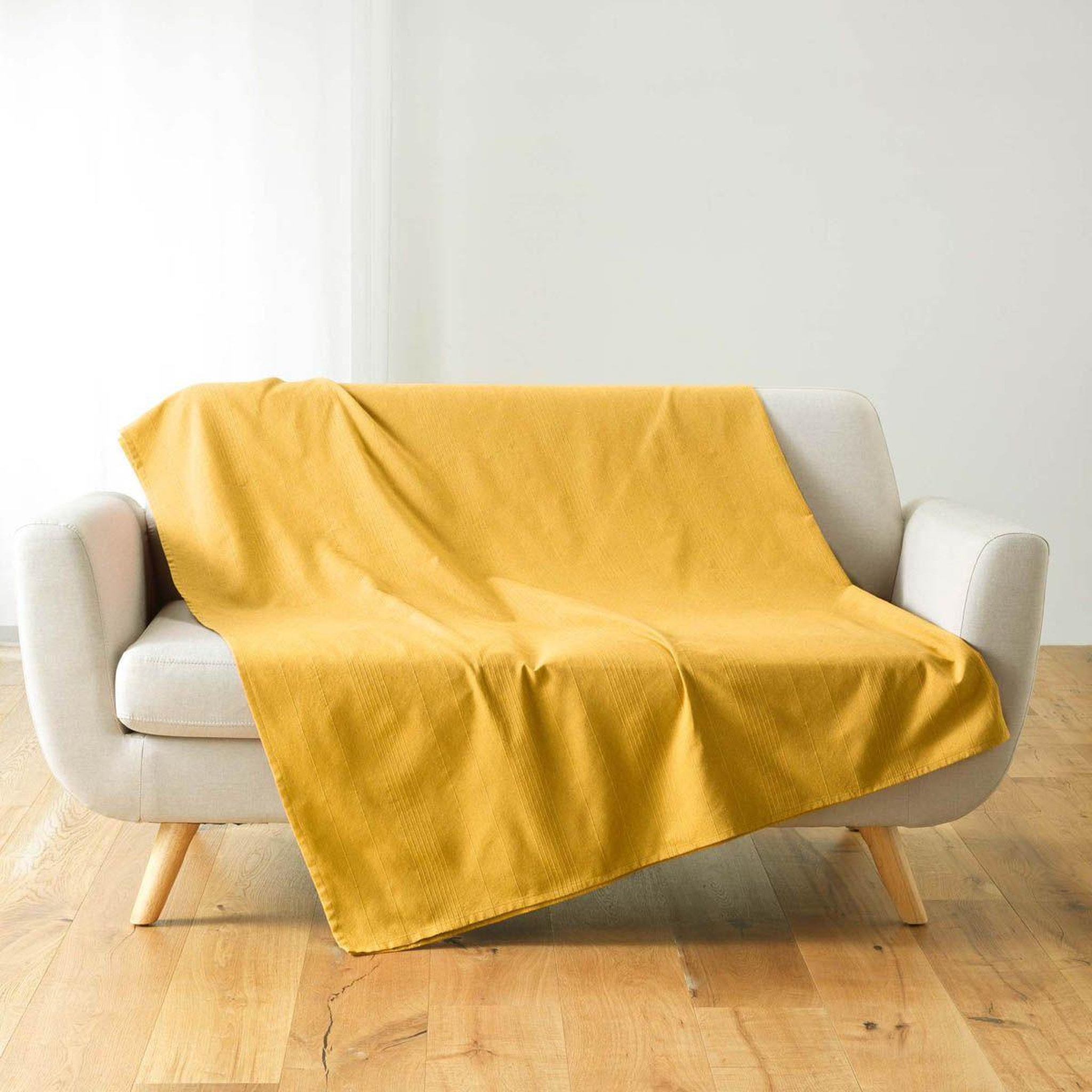 Douceur d'Intérieur Plaid uni en coton  lucile  180x220cm jaune