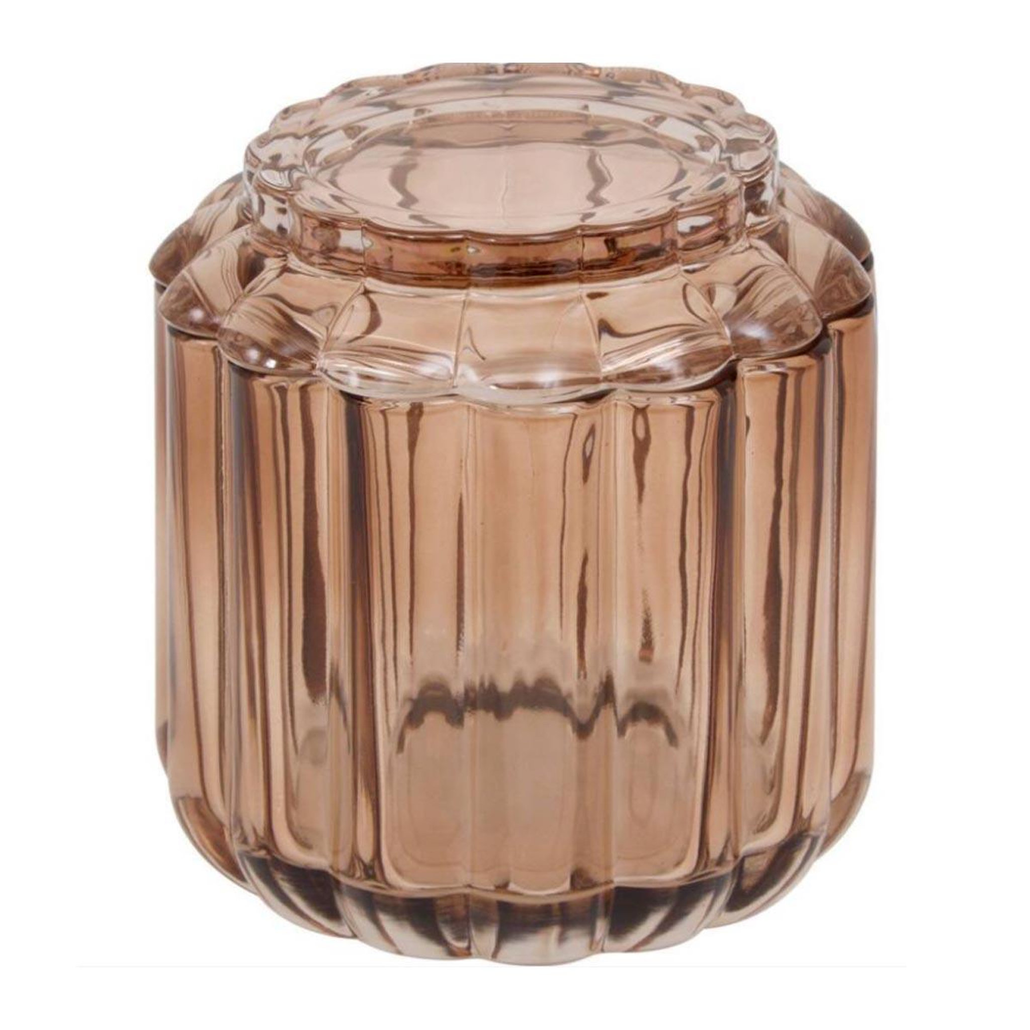 Voir la diapositive 2 : FIVE Pot à coton en verre  floréa  11cm ambre