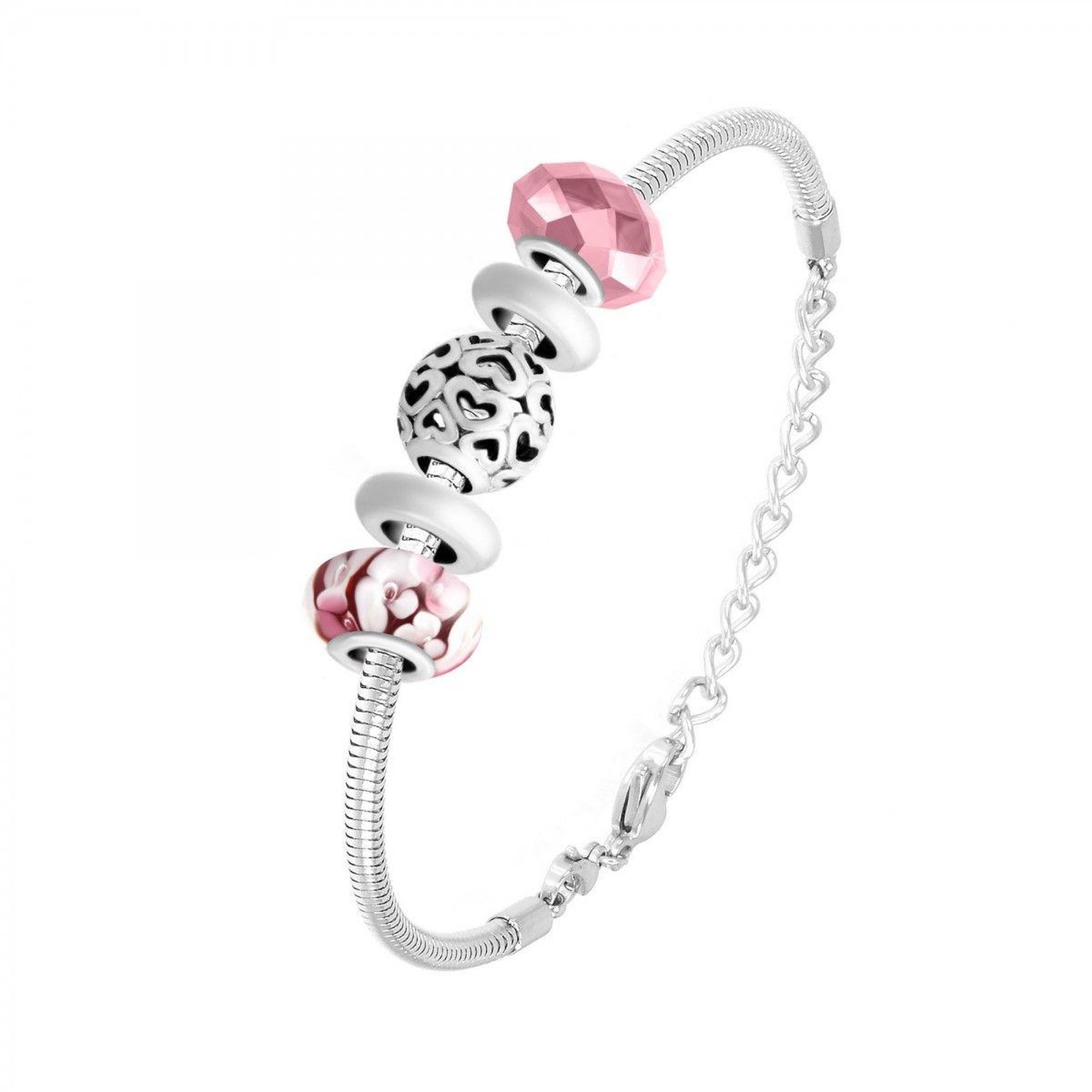 Voir la diapositive 1 : SC CRYSTAL Bracelet de charms perles roses et acier SC Crystal