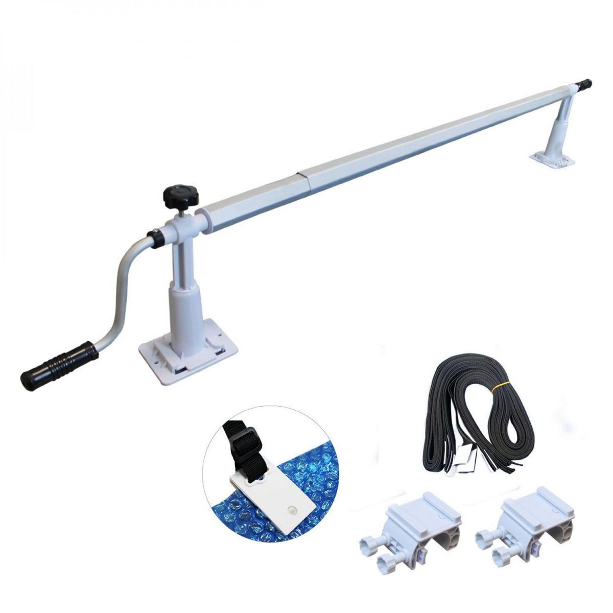 LINXOR Enrouleur de bâche à bulles pour piscine hors sol extensible de 1.37m à 6.15m avec pinces