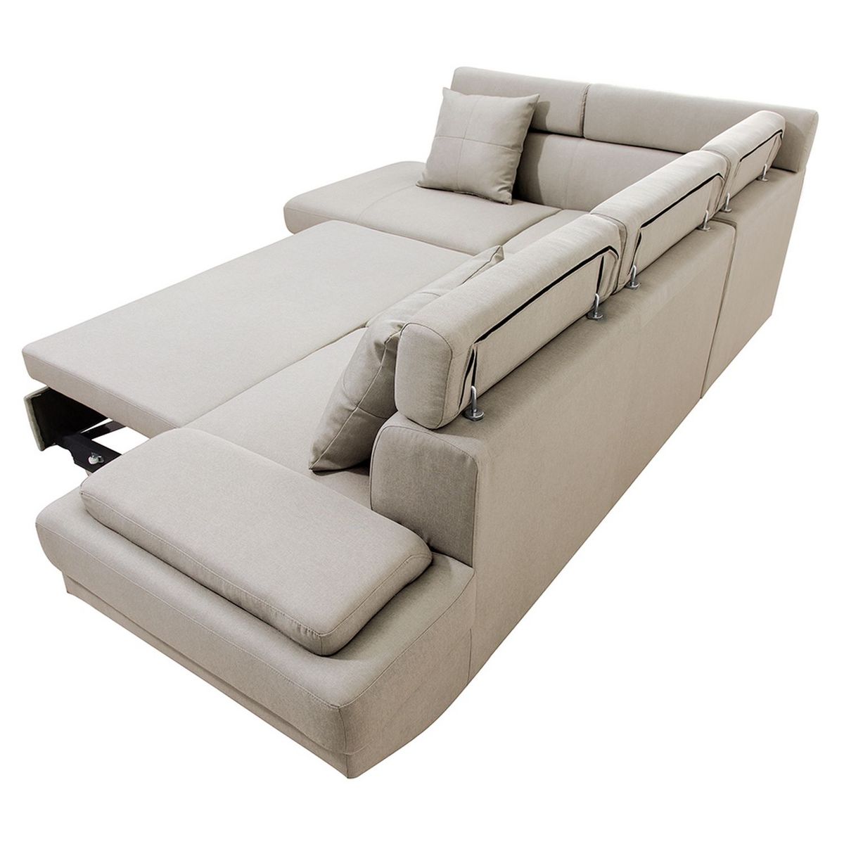 Canapé d'angle gauche convertible 5 places tissu pieds bois clair MARIUS 