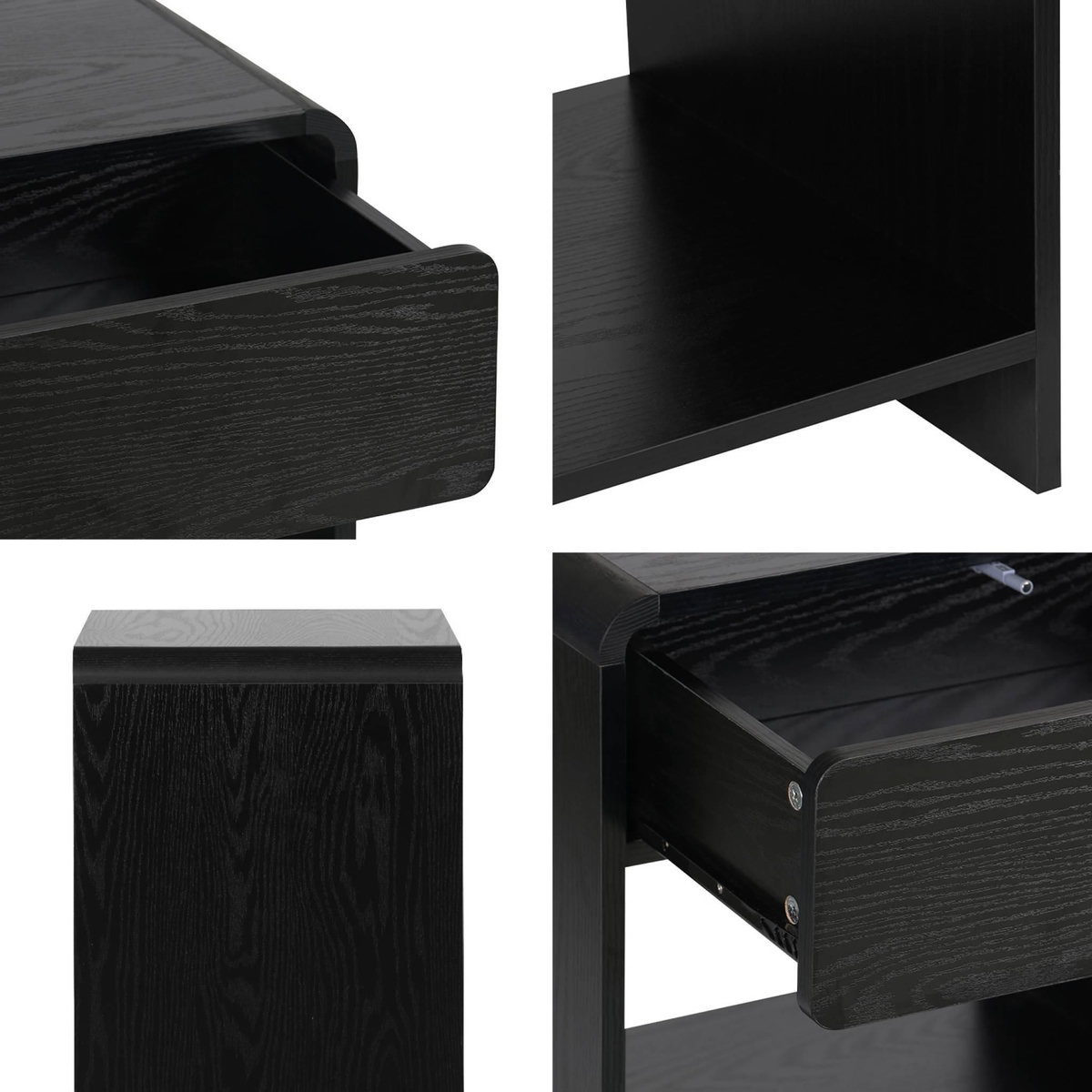 SWEEEK Lot de 2 tables de chevet contemporaines noires au design arrondi. avec 1 tiroir et 1 étagère pratique