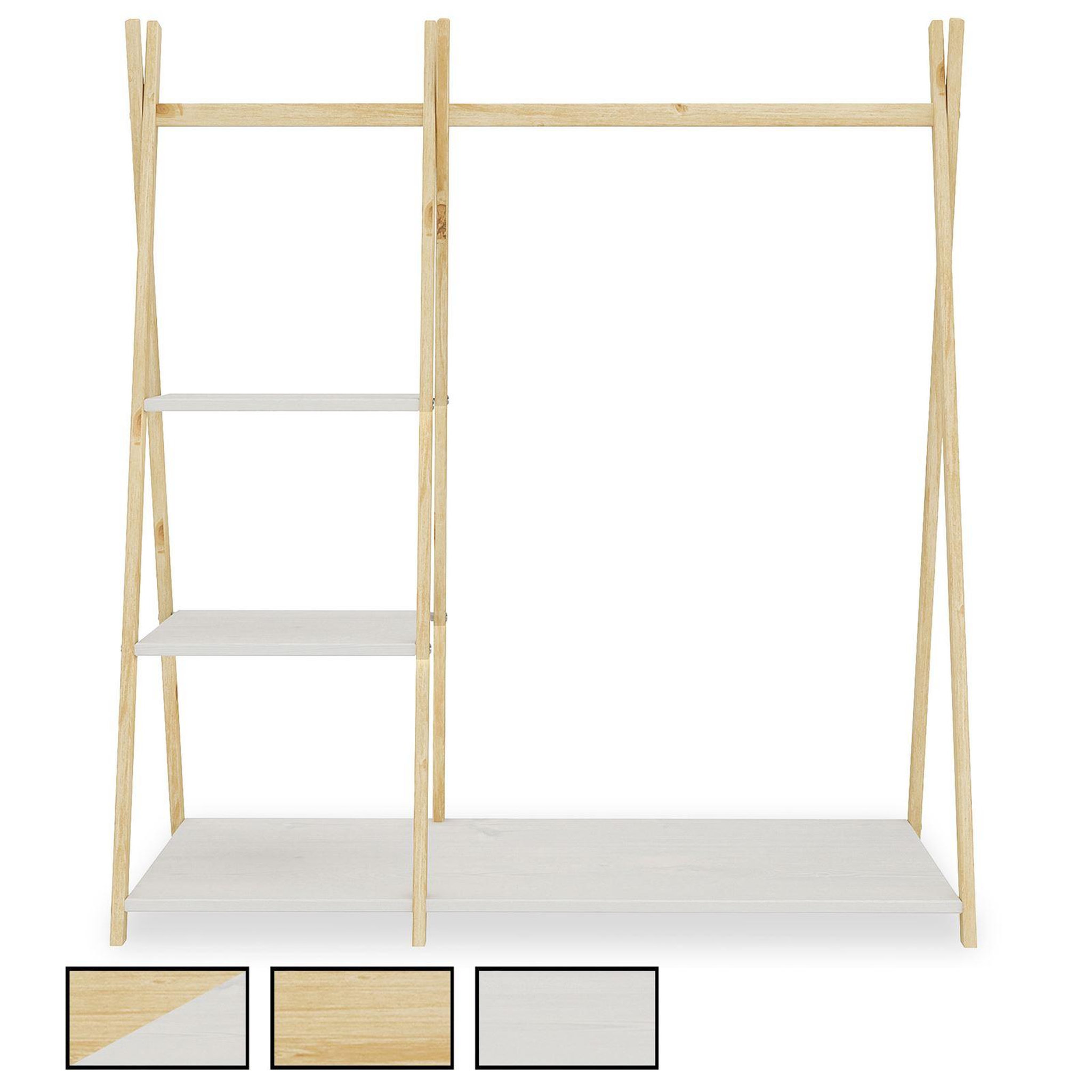 IDIMEX Penderie pour enfants LOTTE avec 3 étagères, en bois massif. Coloris disponibles : Marron, Blanc, Bicolore