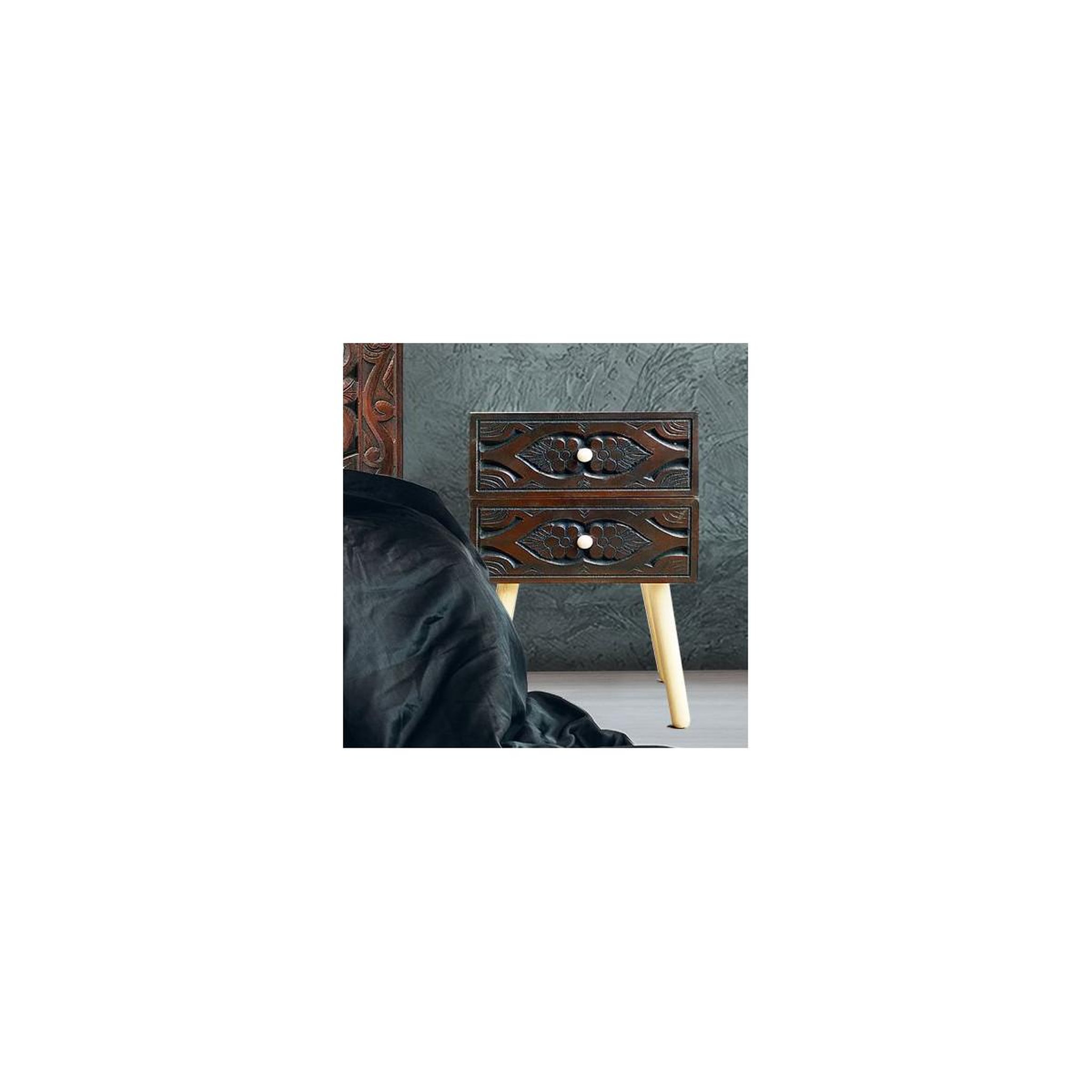 Voir la diapositive 4 : Paris Prix Table de chevet 2 tiroirs  tomina  42cm marron