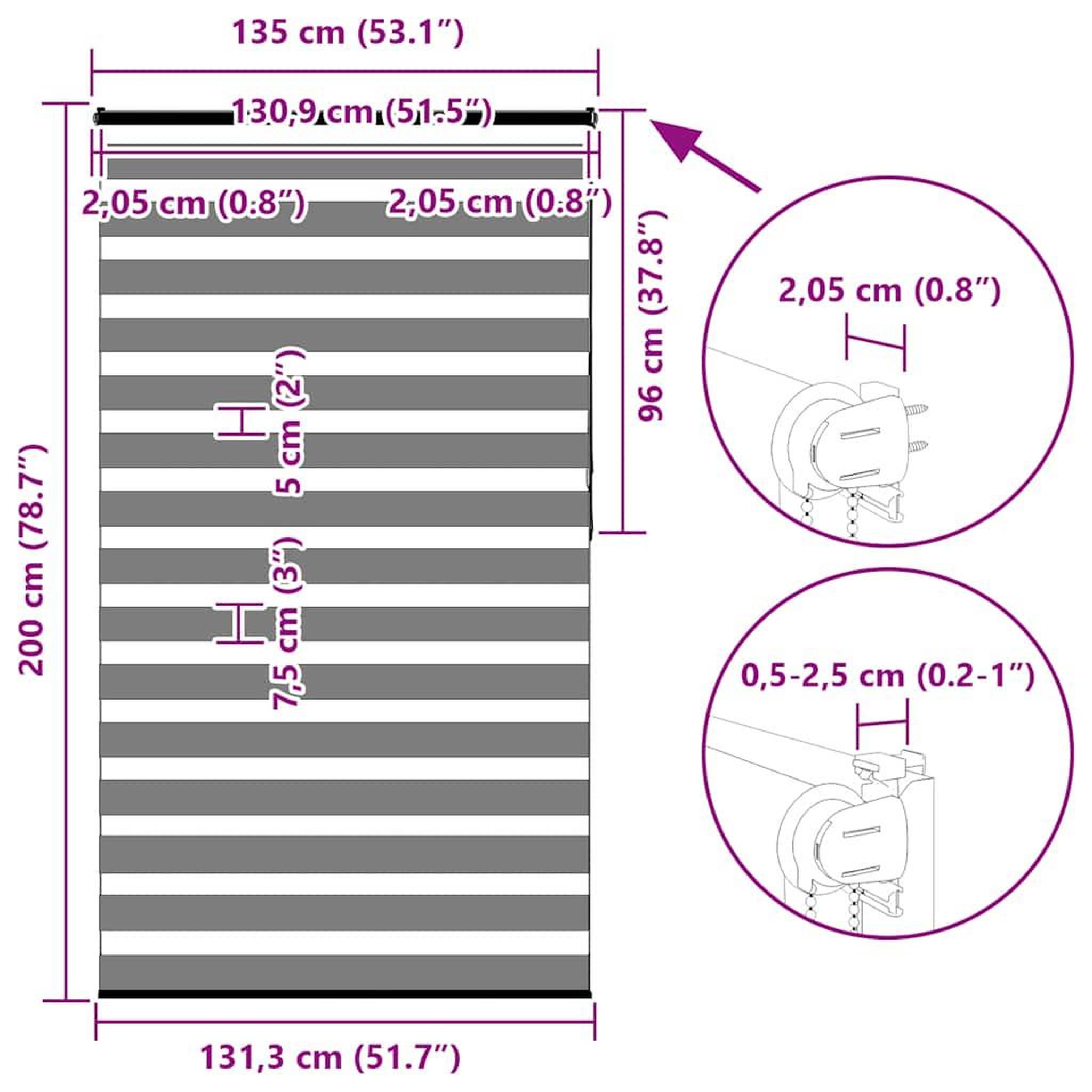 Voir la diapositive 6 : VIDAXL Store zebre blanc 135x200 cm largeur du tissu 130,9cm polyester