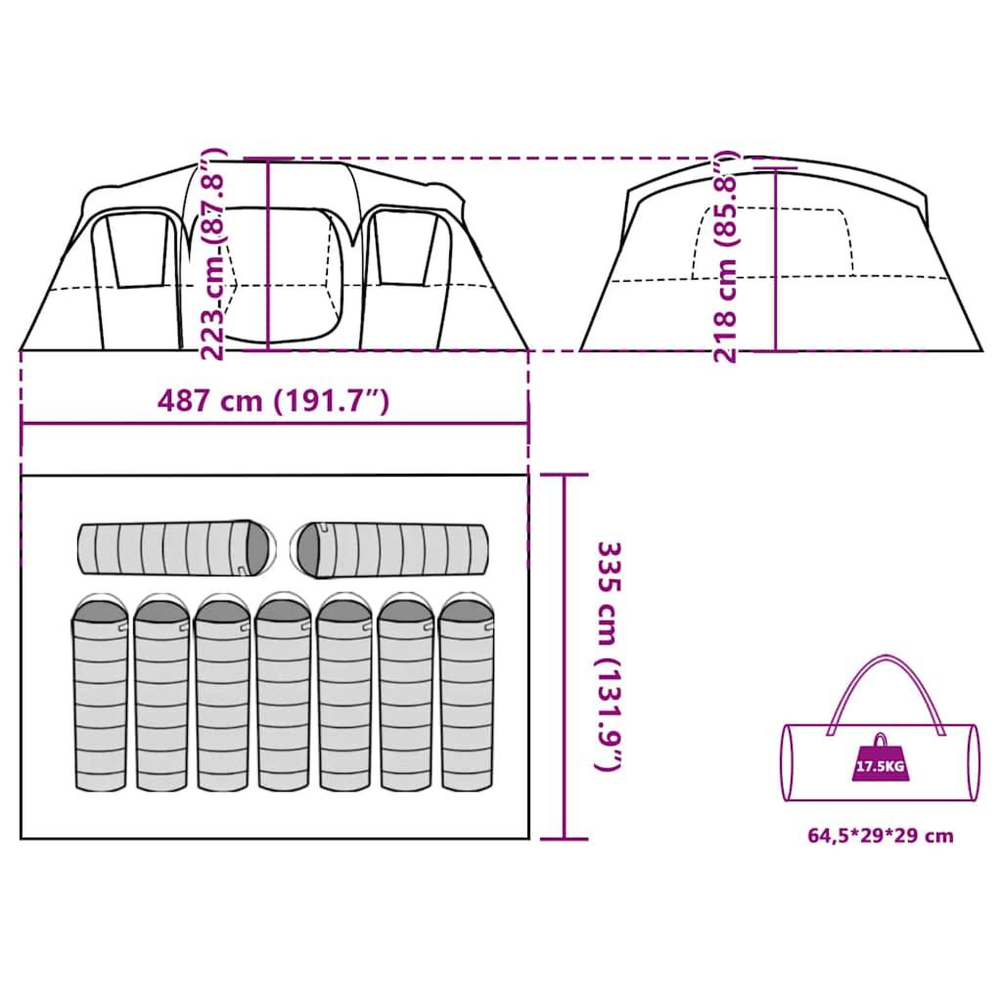 Voir la diapositive 6 : VIDAXL Tente de cabine familiale 9 personnes gris impermeable