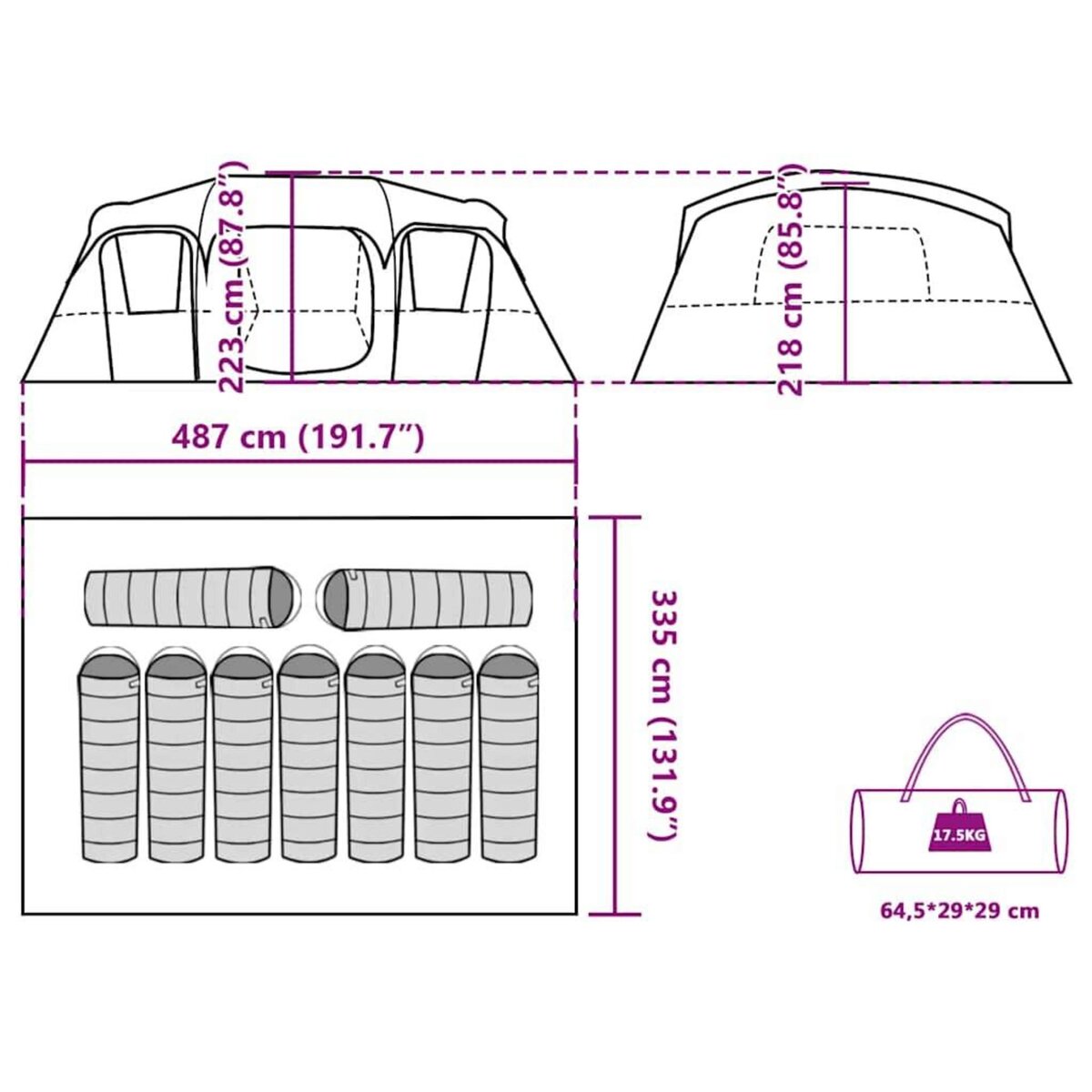 VIDAXL Tente de cabine familiale 9 personnes gris impermeable
