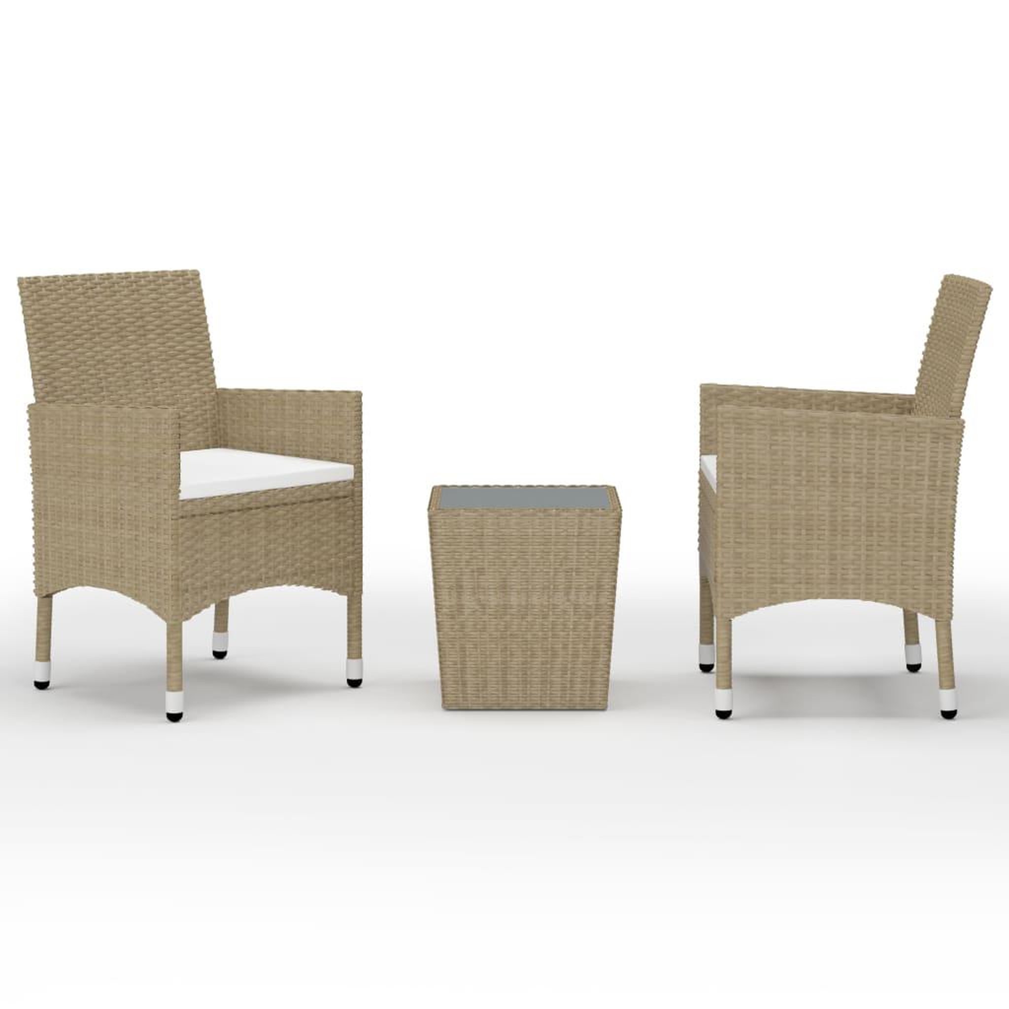 Voir la diapositive 1 : VIDAXL Ensemble de bistro 3 pcs resine tressee et verre trempe beige