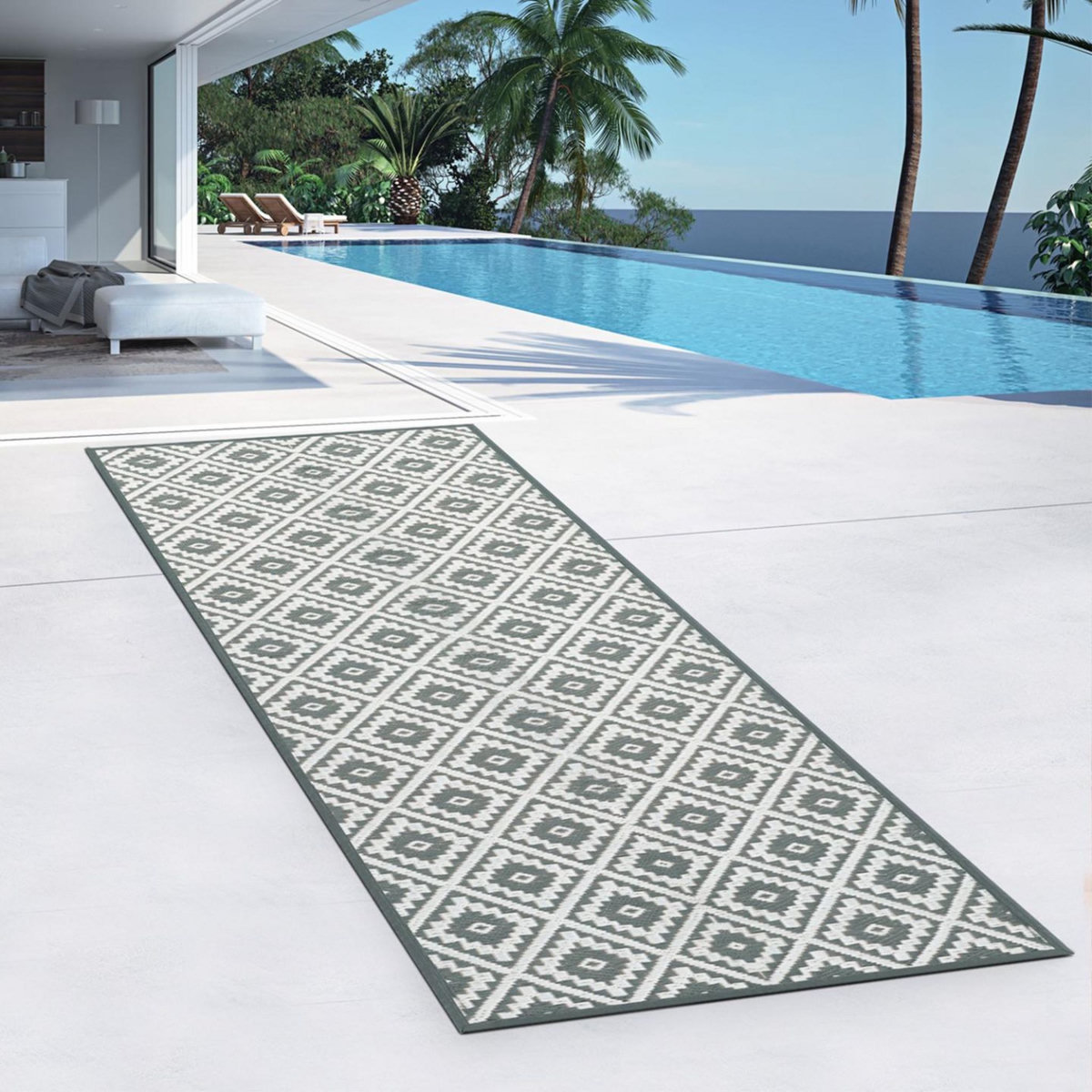 ID MARKET Tapis extérieur BAHAMAS gris 80 x 250 CM