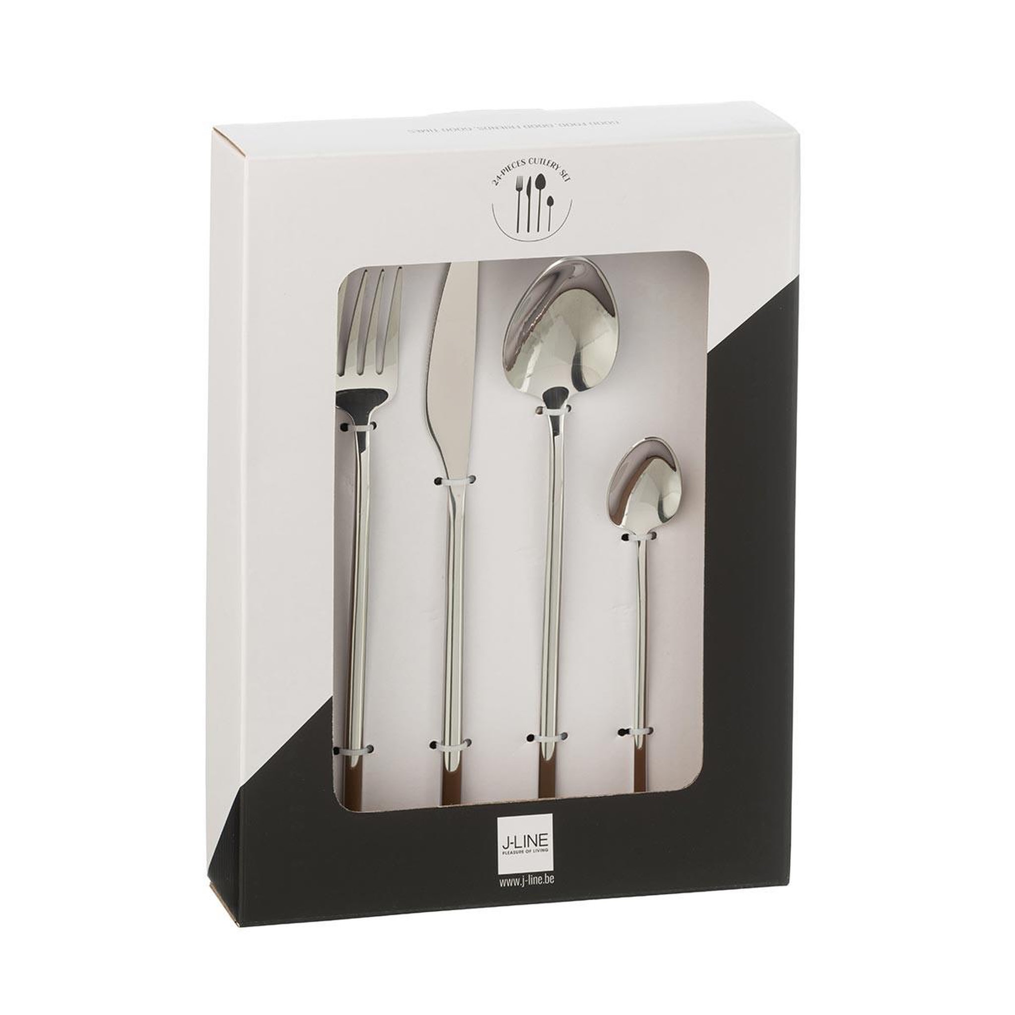 Voir la diapositive 4 : J-LINE Ménagère 24 Pièces en Inox  Irvin Brillant  27cm Argent