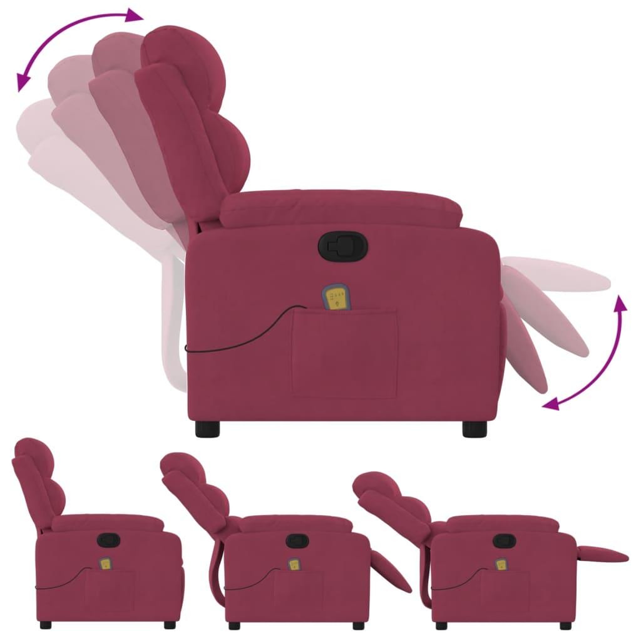 Voir la diapositive 5 : VIDAXL Fauteuil de massage inclinable rouge bordeaux velours
