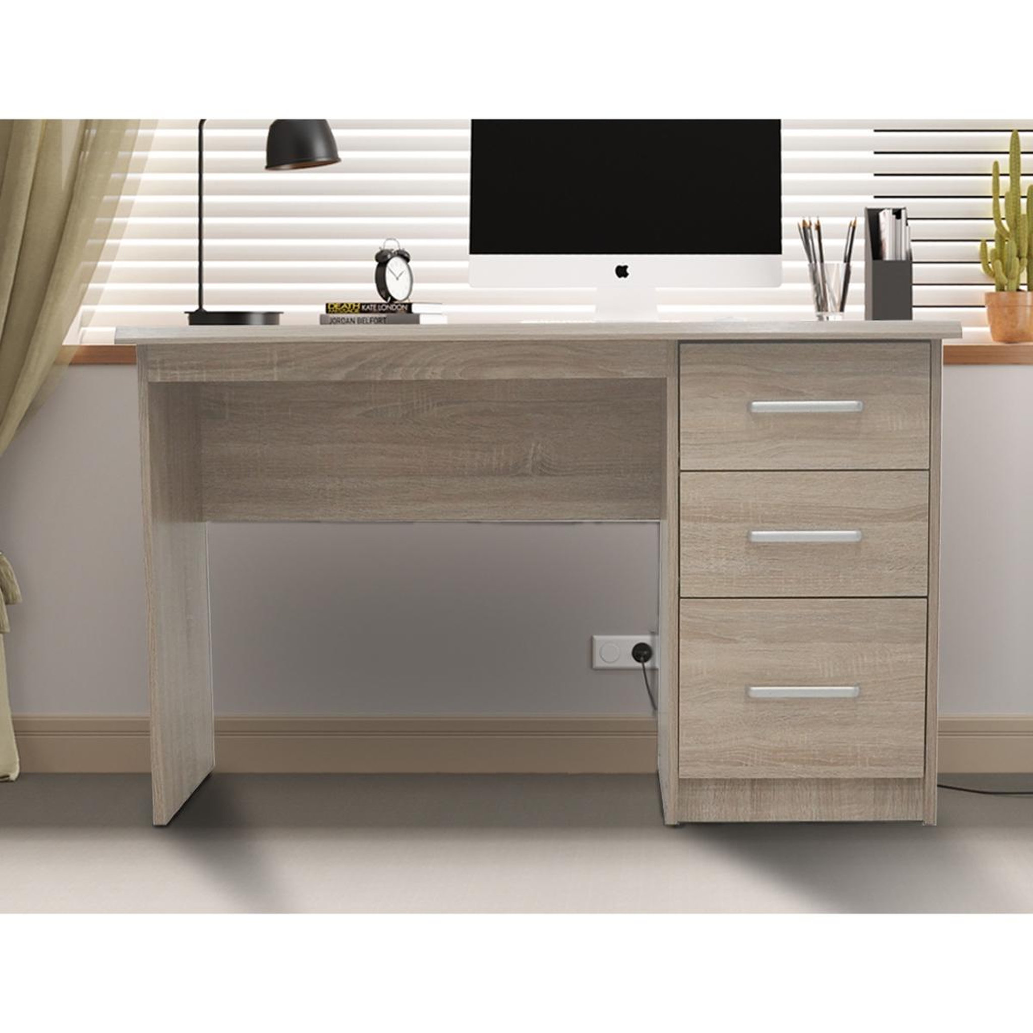 Voir la diapositive 2 : JLC KREATION Bureau moderne 3 tiroirs 120cm couleur bois otara