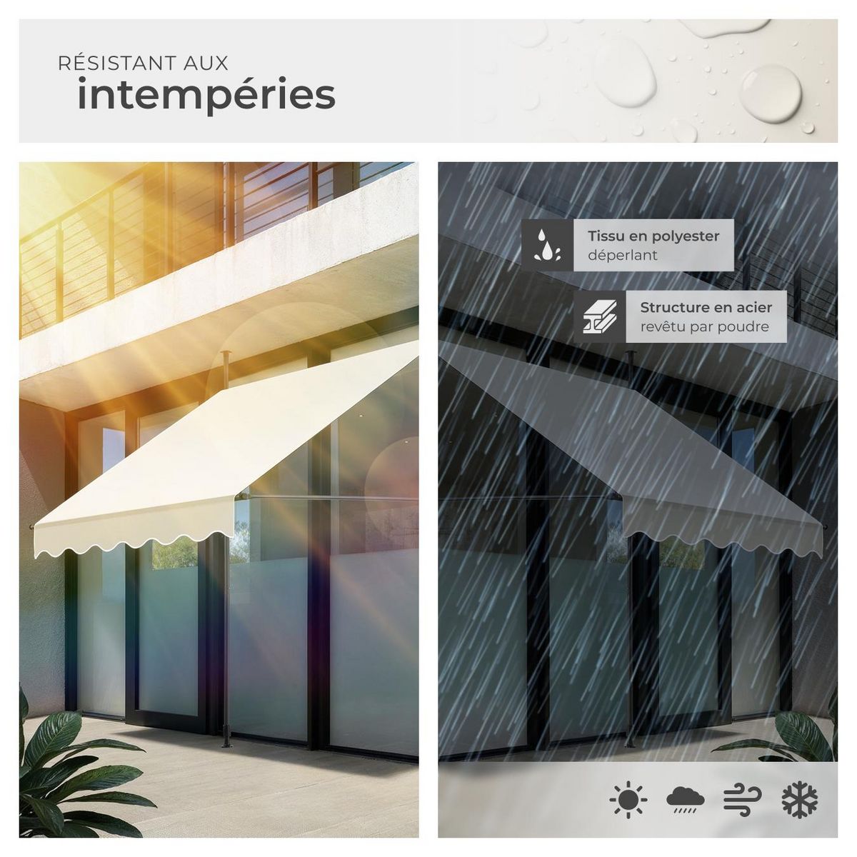 tectake Store à pince sans perçage avec manivelle beige 150 x 180 cm