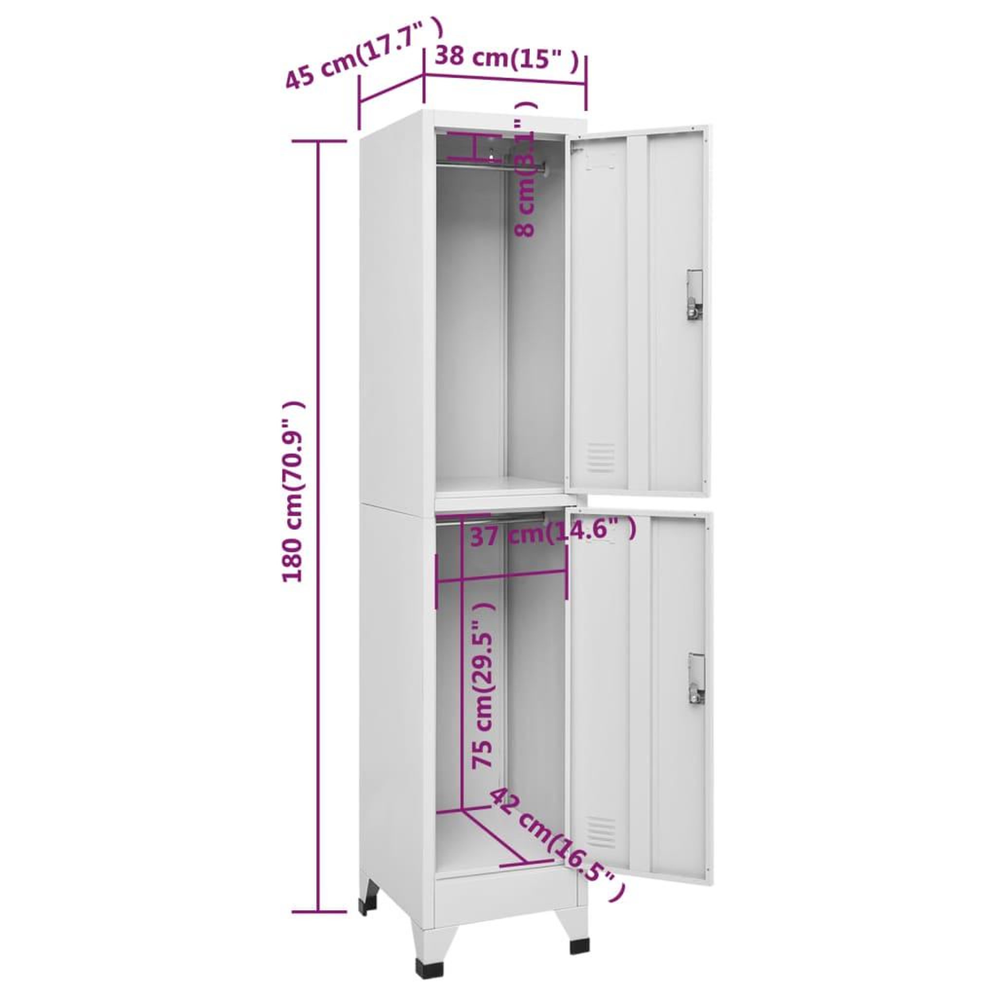 Voir la diapositive 6 : VIDAXL Armoire a casier avec 2 compartiments 38x45x180 cm