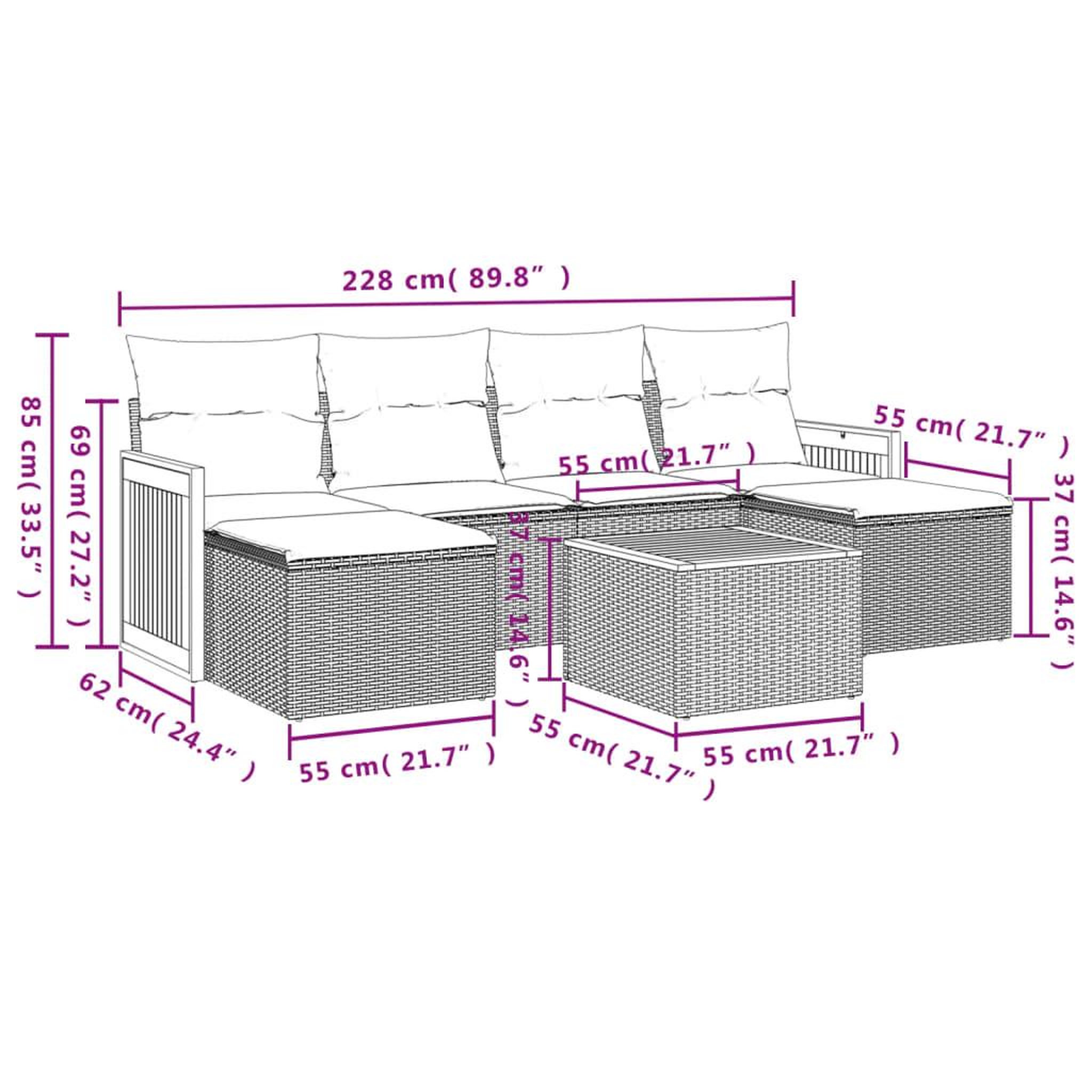 Voir la diapositive 3 : VIDAXL Salon de jardin 7 pcs avec coussins noir resine tressee