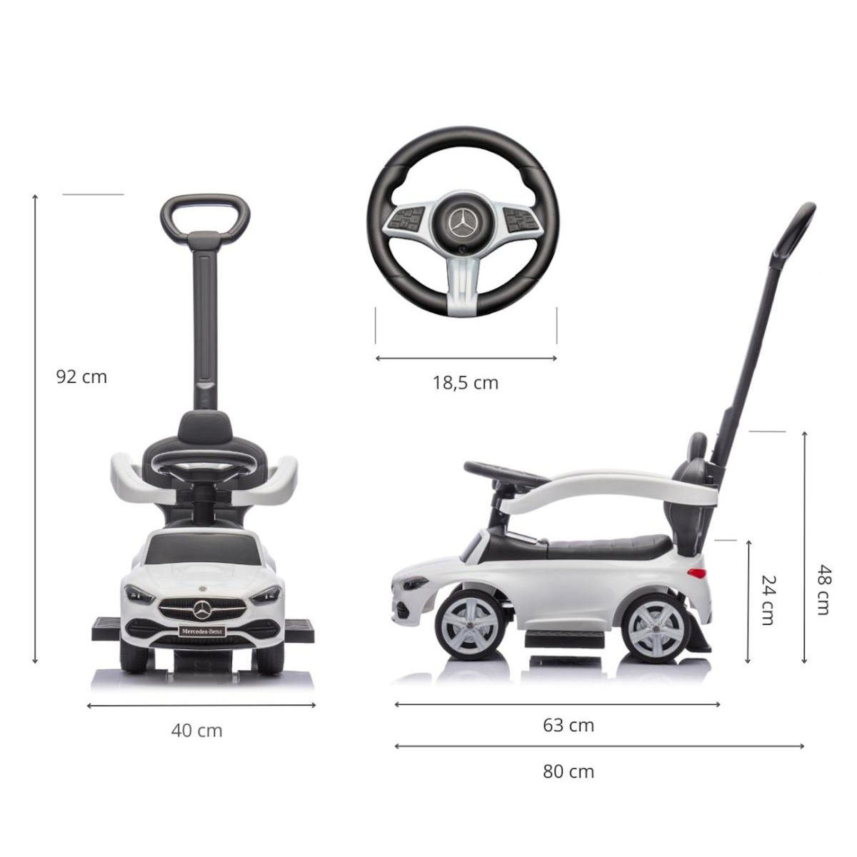 MILLY MALLY Porteur à pousser MERCEDES C-Class Blanc