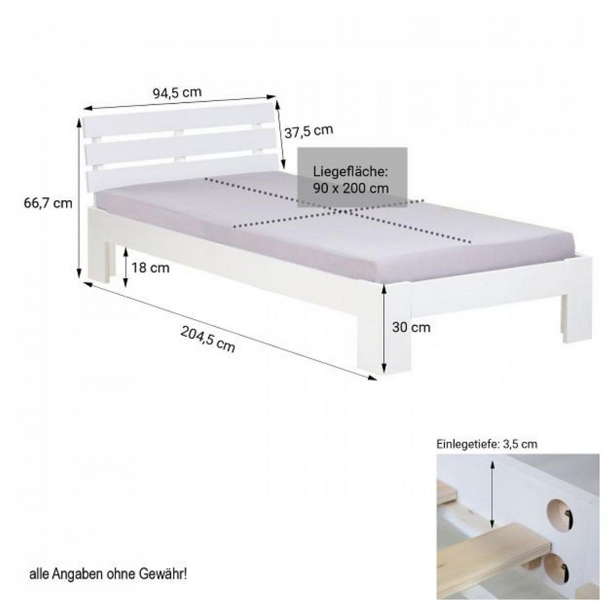 HomeStyle4U Lit 90x200 avec Sommier à Lattes Pin Blanc Sommier Bois Massif