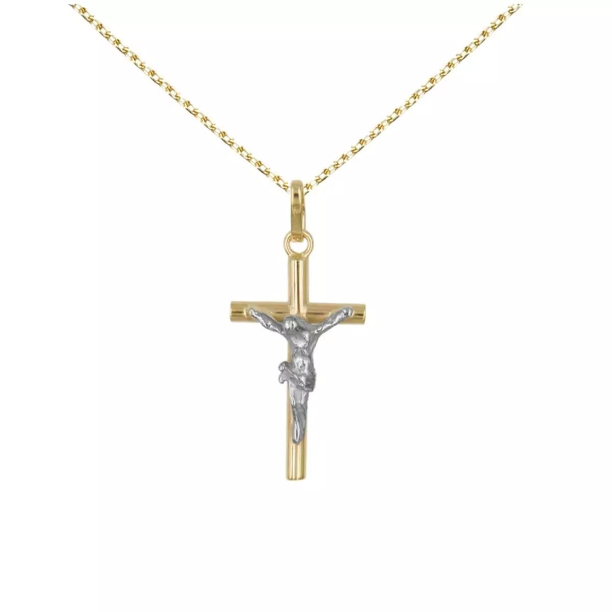 L'ATELIER D'AZUR Collier - Médaille Christ sur la Croix Or Bicolore - Femme ou Enfant