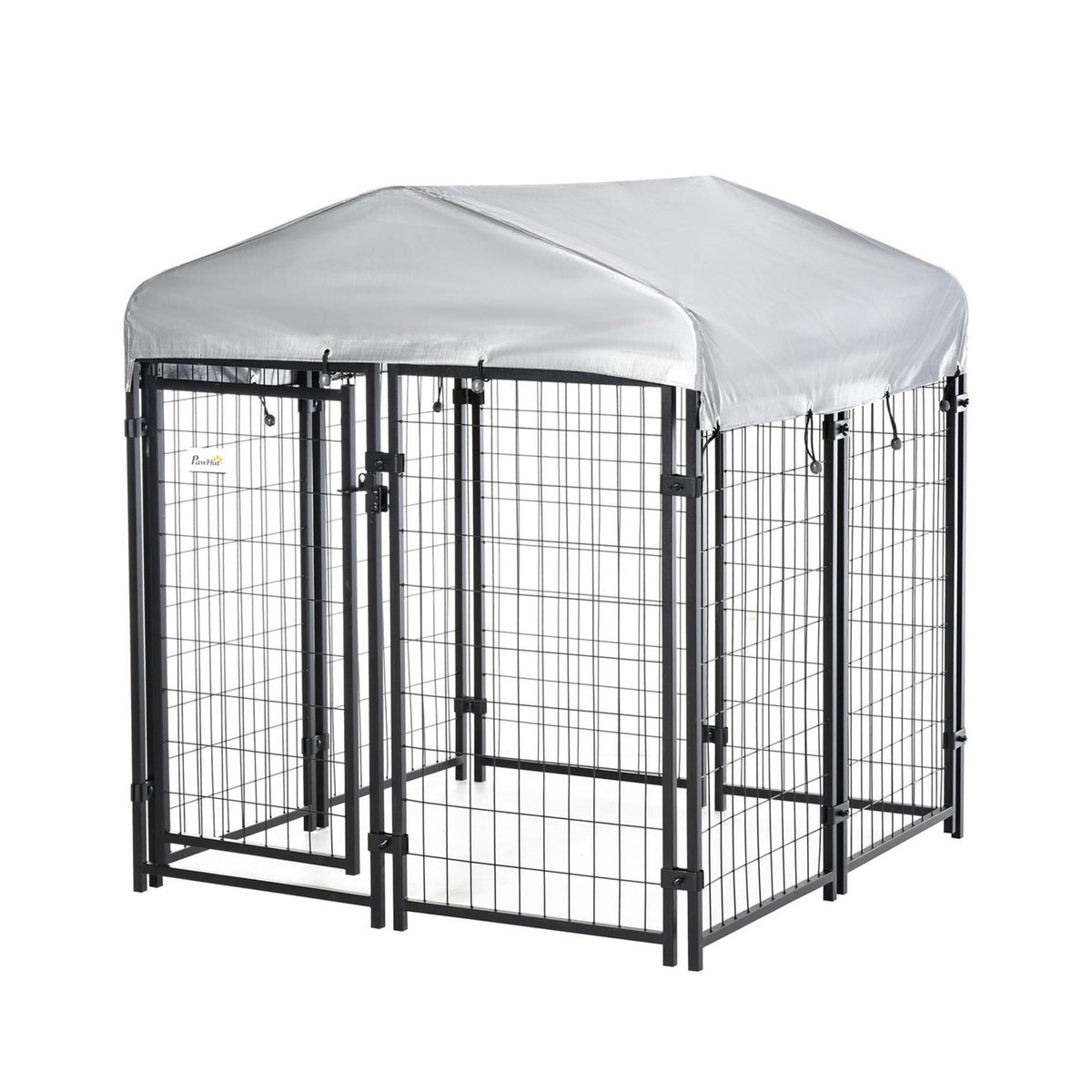 PAWHUT Chenil cage enclos chien entièrement couvert - porte verrouillable - 120 x 120 x 138cm - gris métal noir