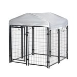 PAWHUT Chenil cage enclos chien entièrement couvert - porte verrouillable - 120 x 120 x 138cm - gris métal noir