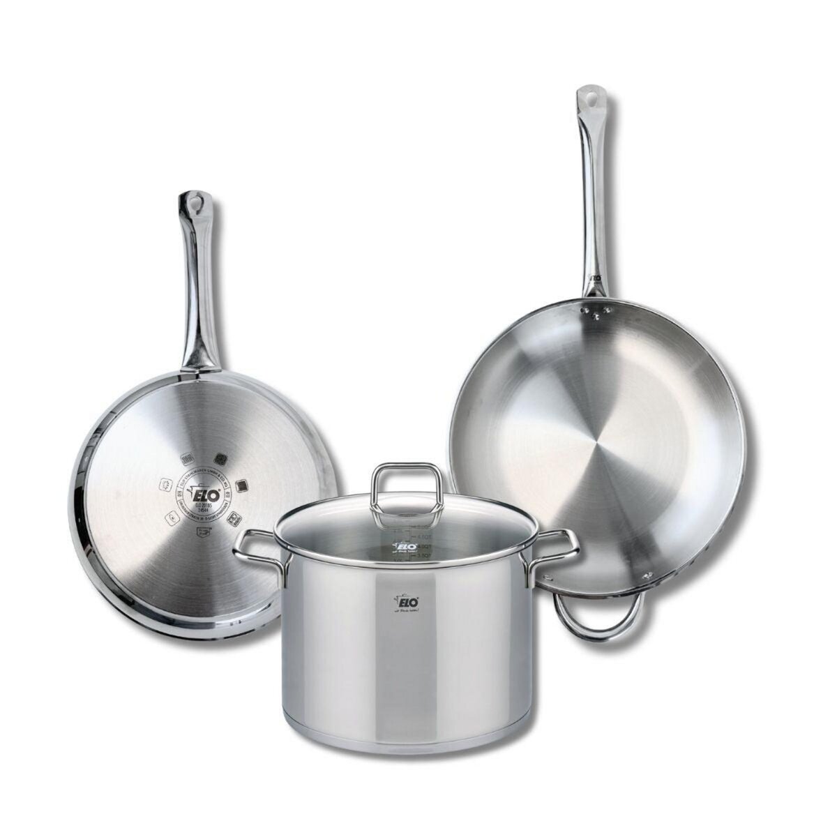 ELO Ensemble de 2 Poêles de cuisson 28 et 32 cm et 1 faitout 26 cm Elo Profi Citrin