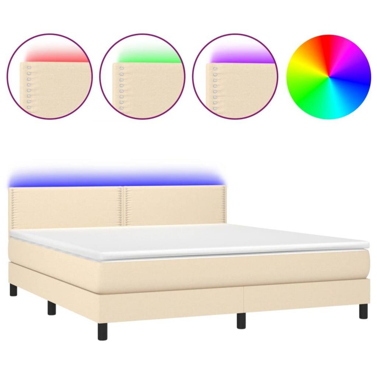 VIDAXL Sommier a lattes de lit avec matelas LED Creme 180x200 cm Tissu
