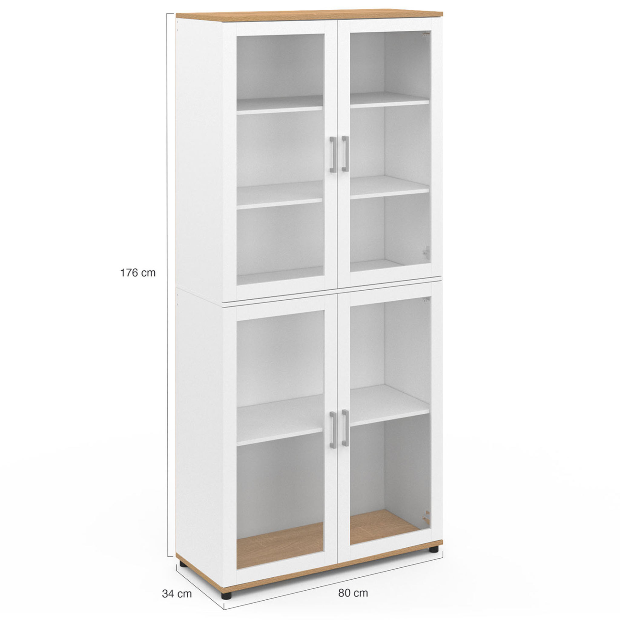 Voir la diapositive 5 : ID MARKET Vitrine buffet haut h. 176 cm vaisselier vito 4 portes vitrées blanc et bois