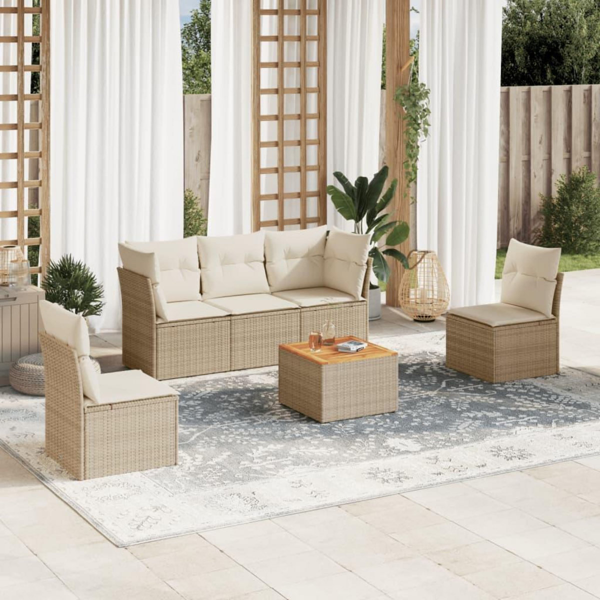 VIDAXL Salon de jardin avec coussins 6 pcs beige resine tressee