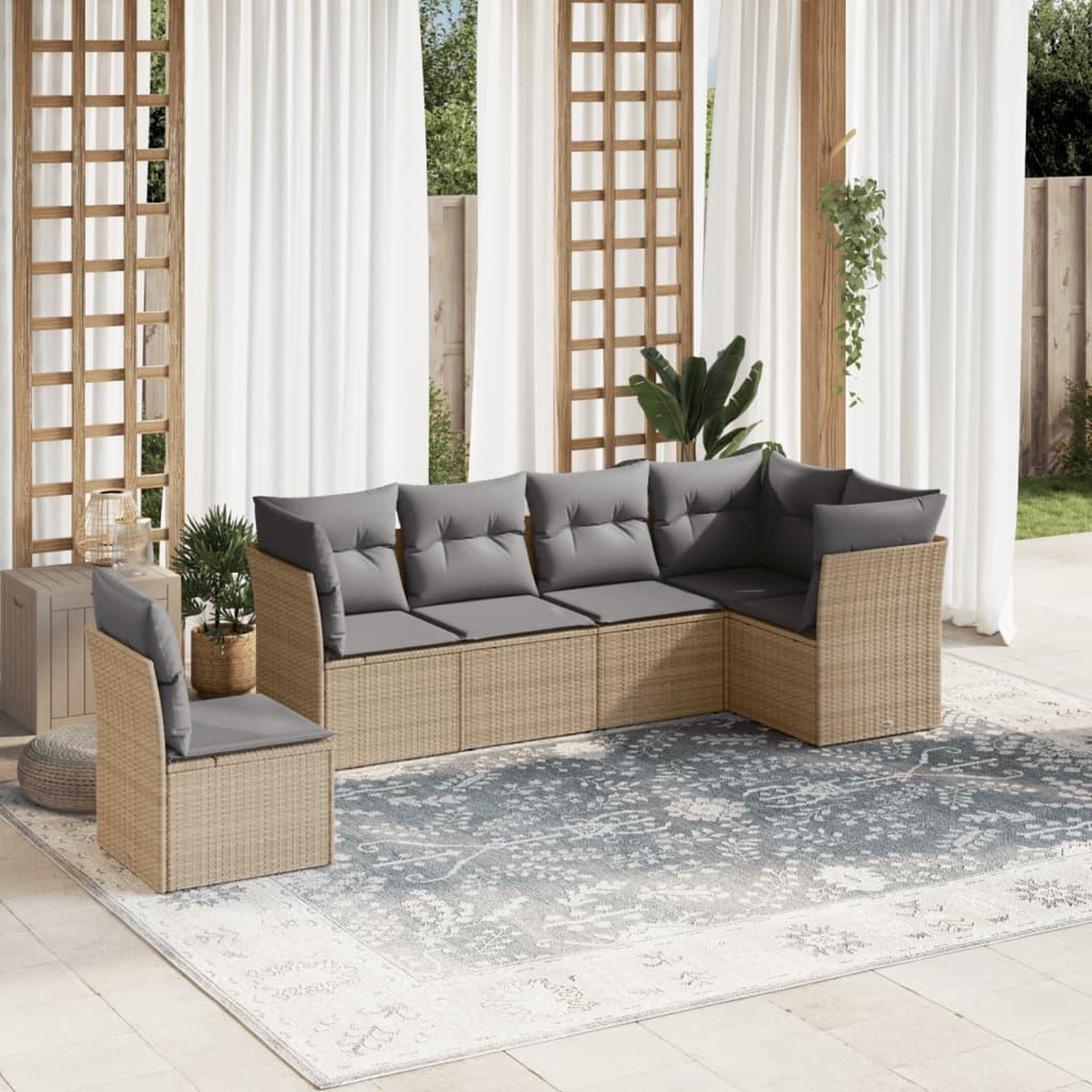 VIDAXL Salon de jardin avec coussins 6 pcs beige resine tressee