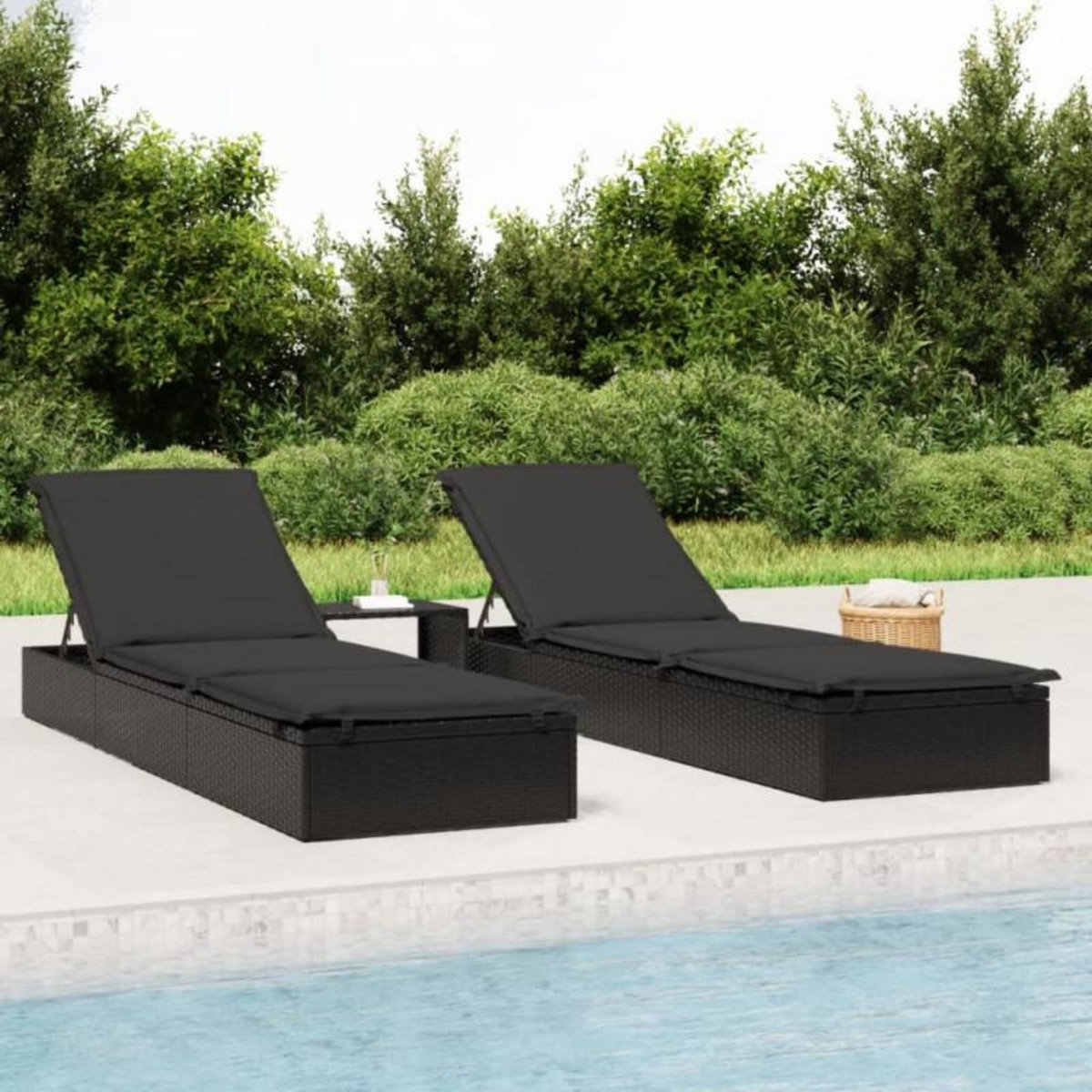 VIDAXL Chaise longue 1 pc avec coussin noir 201x55x62cm résine tressée