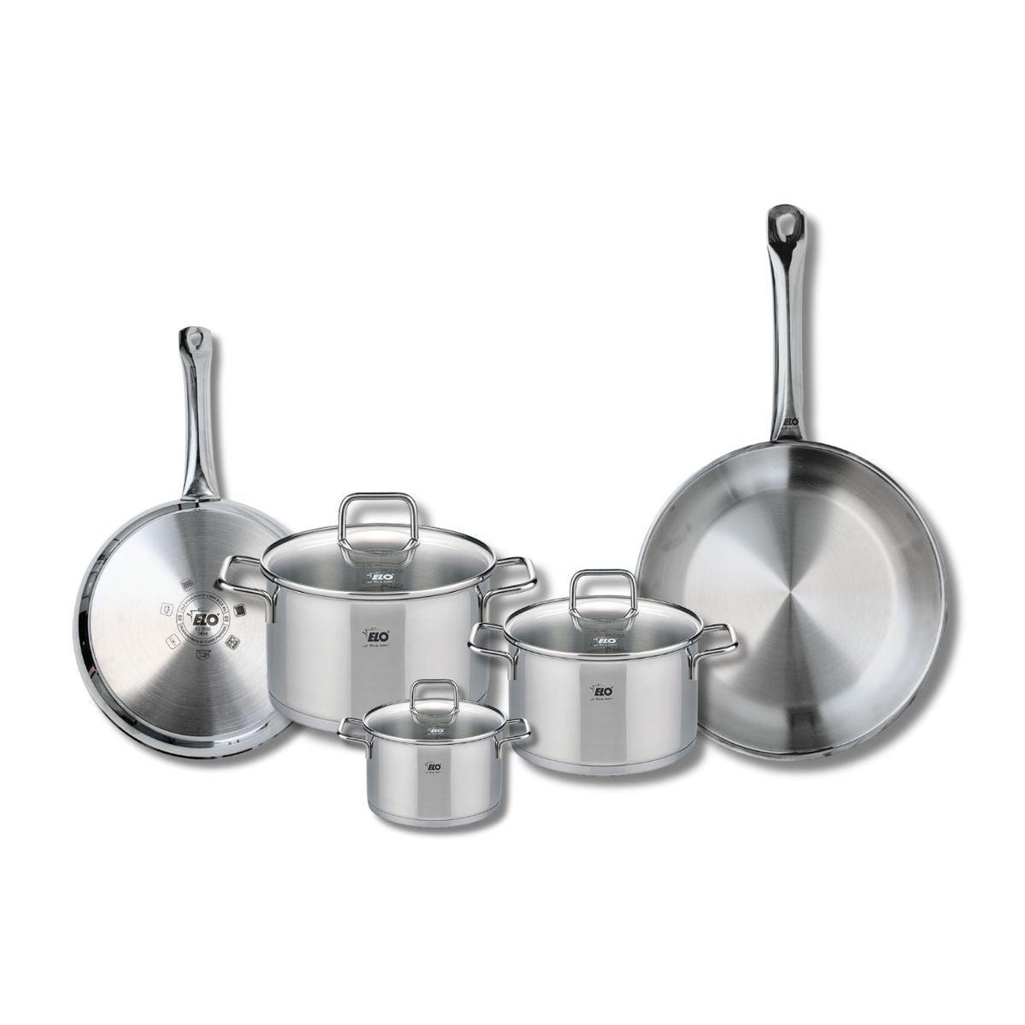ELO Set de 2 poêles de cuisson 24 et 28 cm et 3 faitouts 12, 16 et 20 cm elo profi citrin