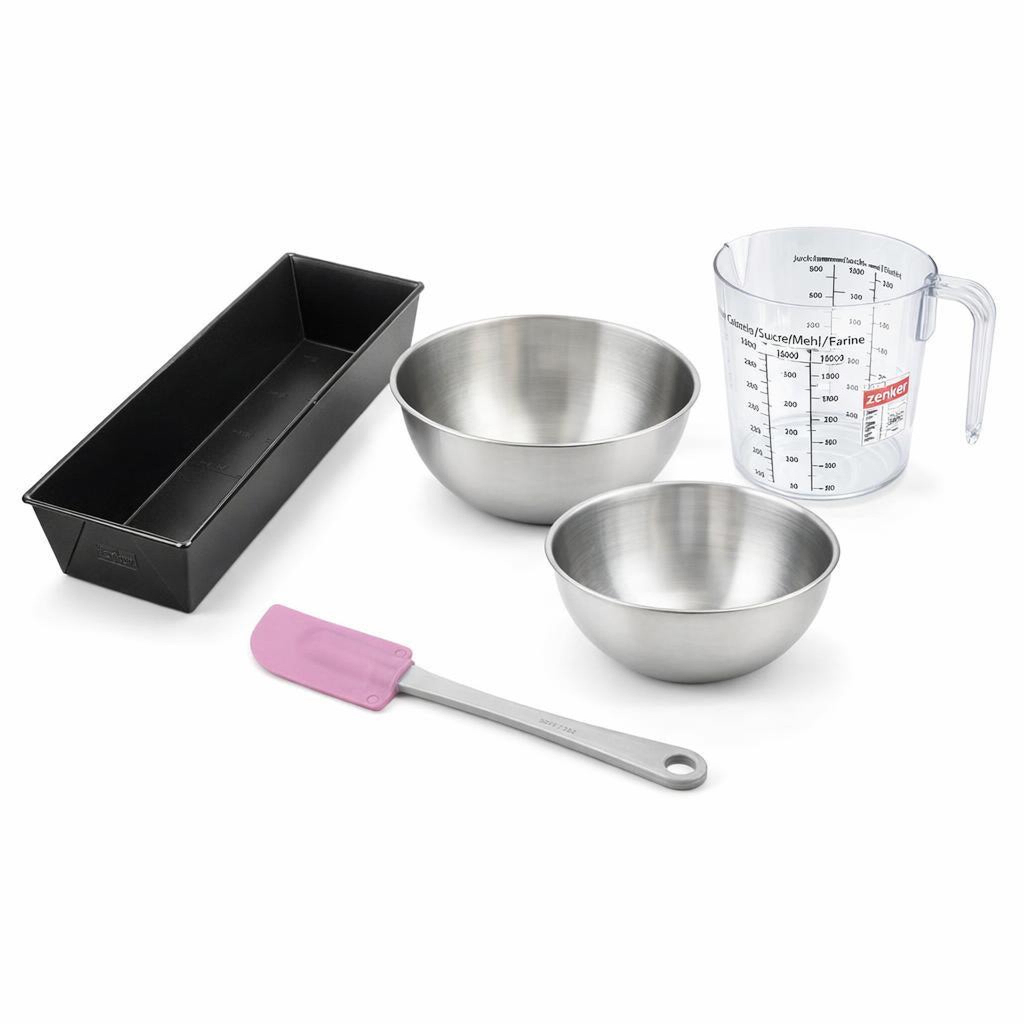 ZENKER Set de 5 ustensiles de pâtisserie moule à gâteaux 2 bols spatule pâtisserie verre doseur black mettallic black mettallic zenker  black mettallic