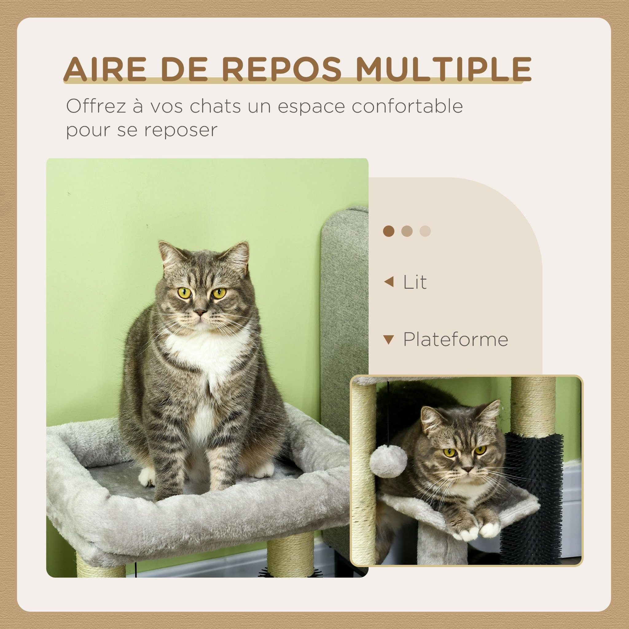 Voir la diapositive 5 : PAWHUT Arbre à chat griffoirs sisal naturel et massant plateforme panier jeu boule suspendue peluche gris