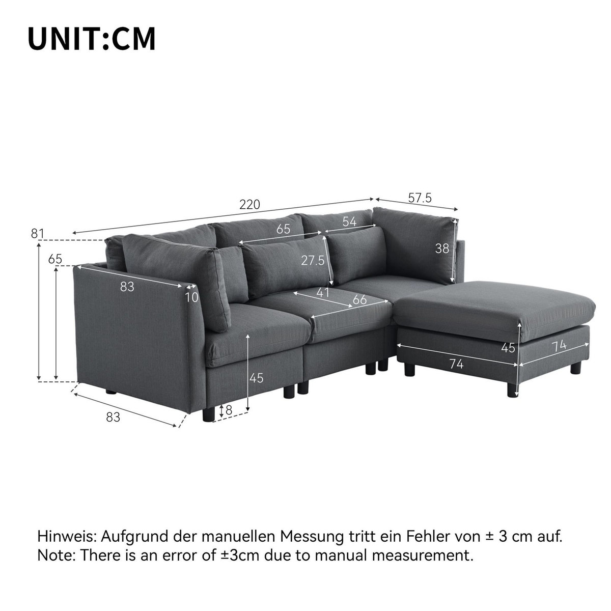 MERAX Canapé Angle Fixe Méridienne Réversible Lin