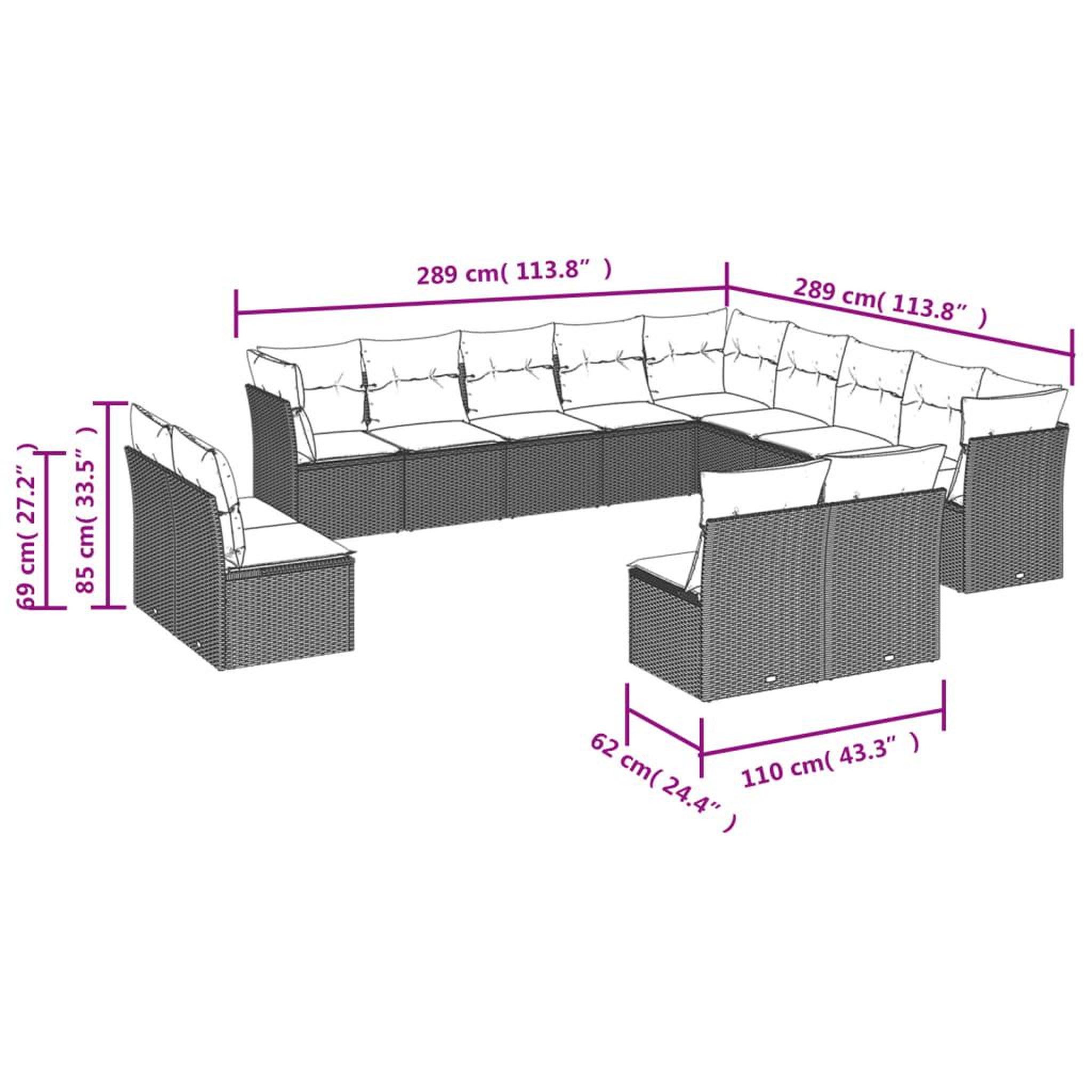 Voir la diapositive 4 : VIDAXL Salon de jardin avec coussins 12 pcs beige resine tressee