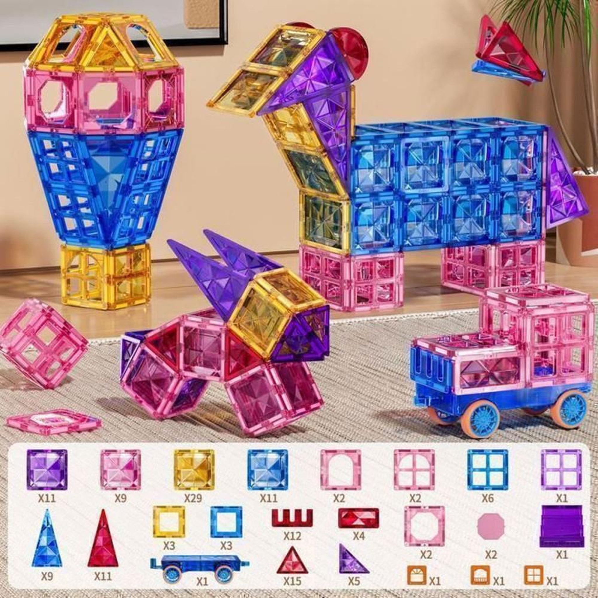 Voir la diapositive 6 : Set de blocs de construction magnétiques éducatifs 142 pièces en ABS, couleurs multiples, pour enfants 3 à 8 ans