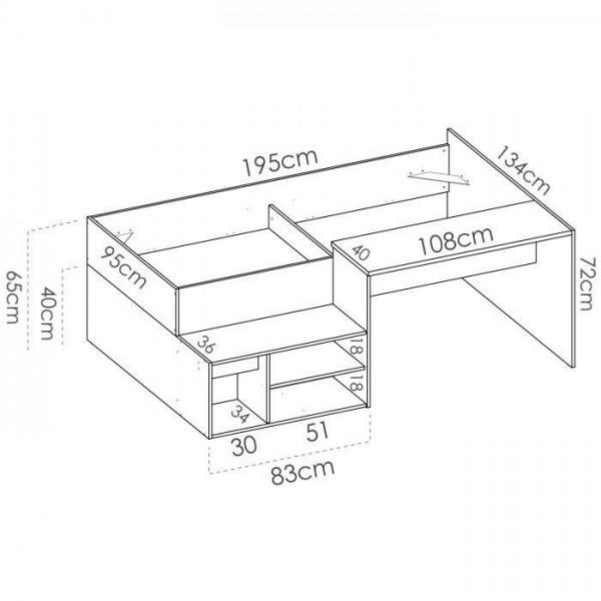 MARKET24 Lit combiné enfant KRIC - Chene naturel et blanc - Bureau et rangement - 90x190 cm