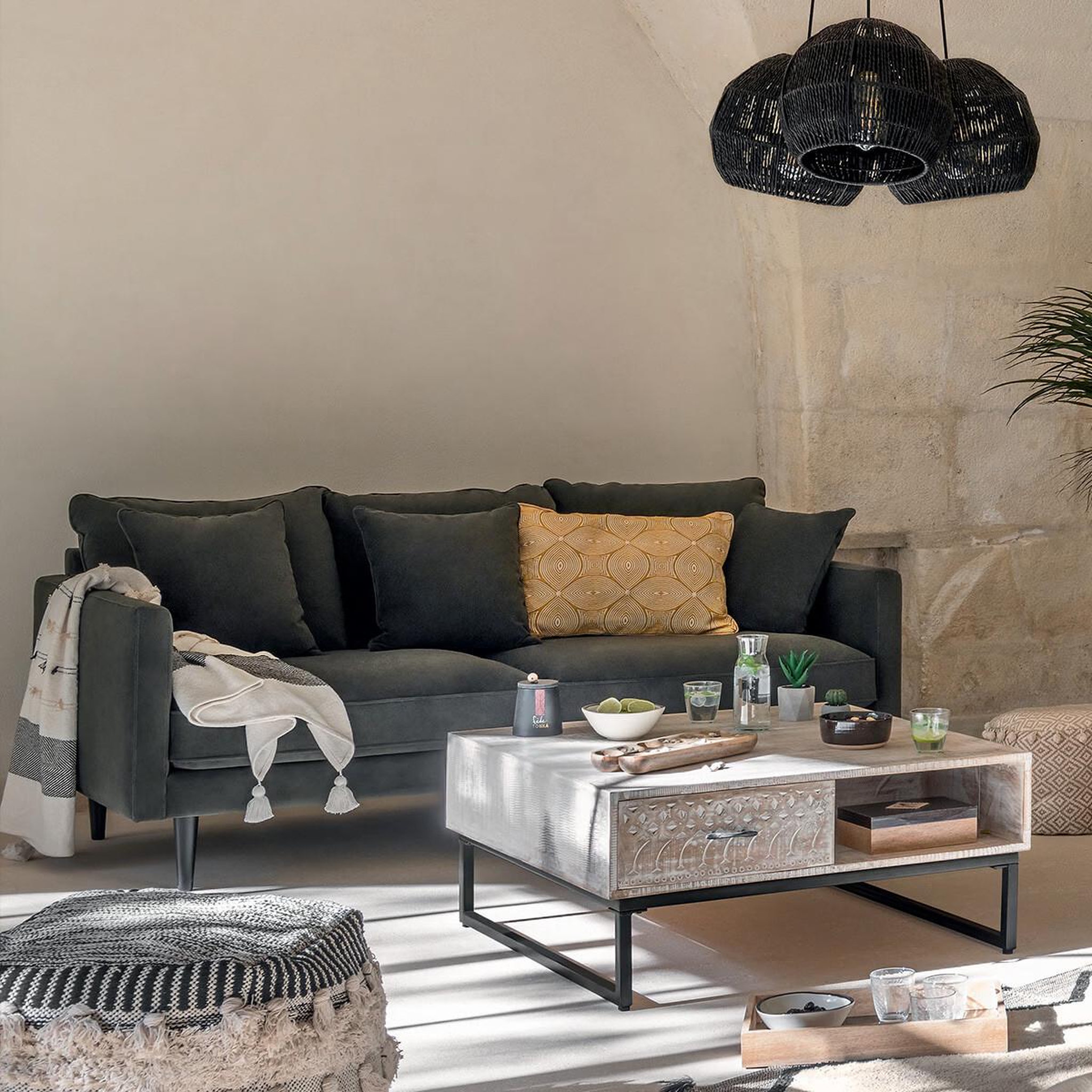 Voir la diapositive 5 : ATMOSPHERA Canapé 3 places en velours  candice  194cm gris