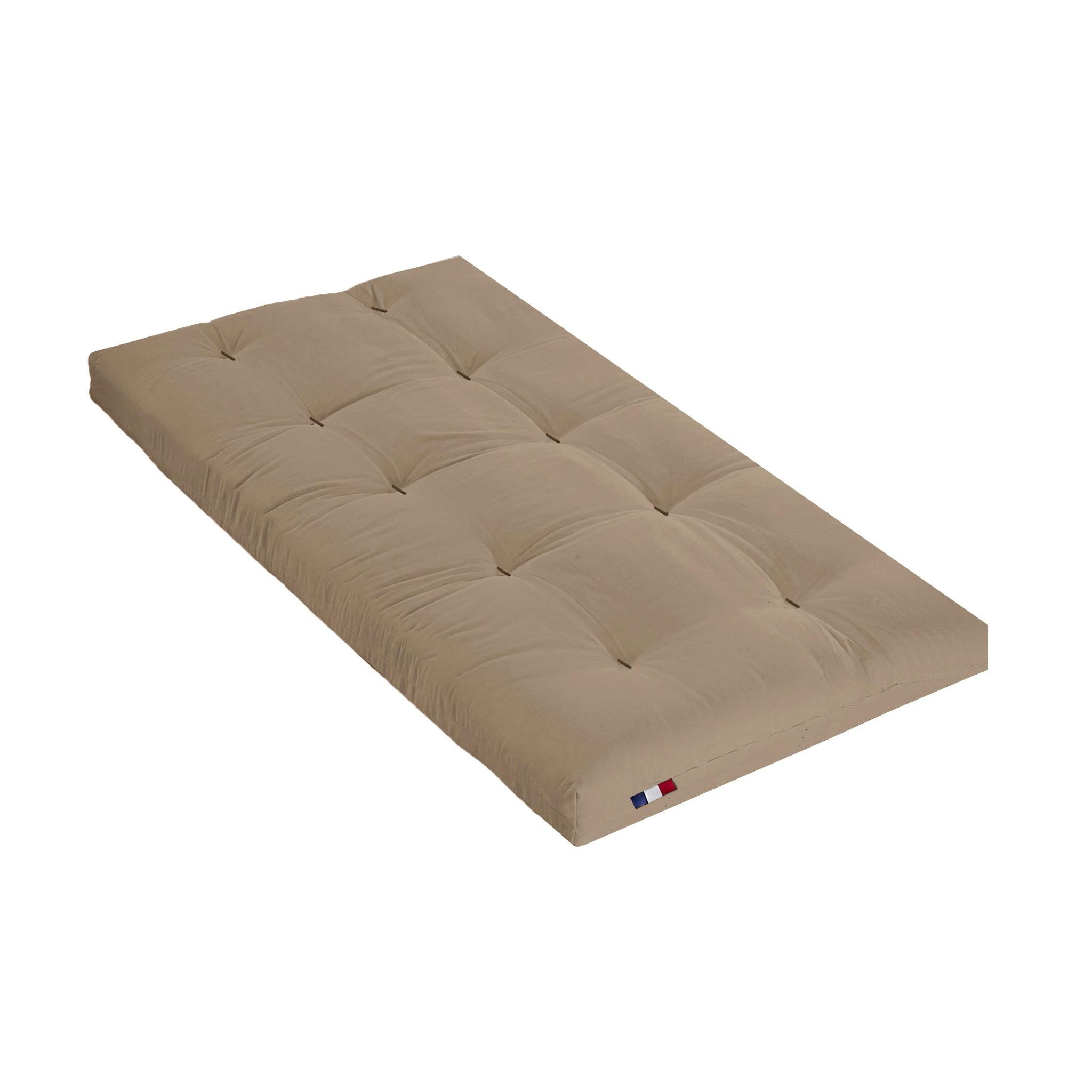 IDLITERIE Matelas futon latex et fibres, fabrication française. Coloris disponibles : Gris, Marron, Rouge, Orange, Jaune