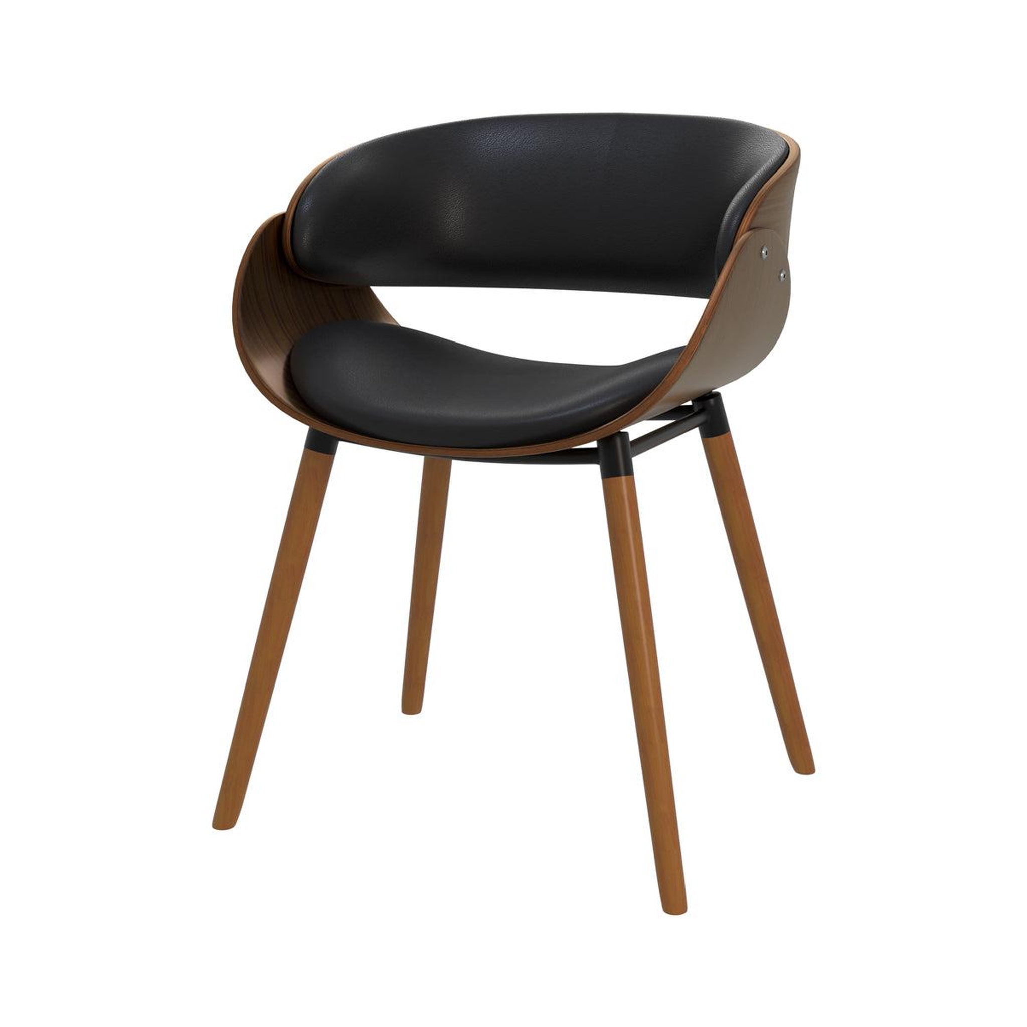 MAISON PAVANE Chaise en cuir synthétique noir et bois plaqué noyer-polo