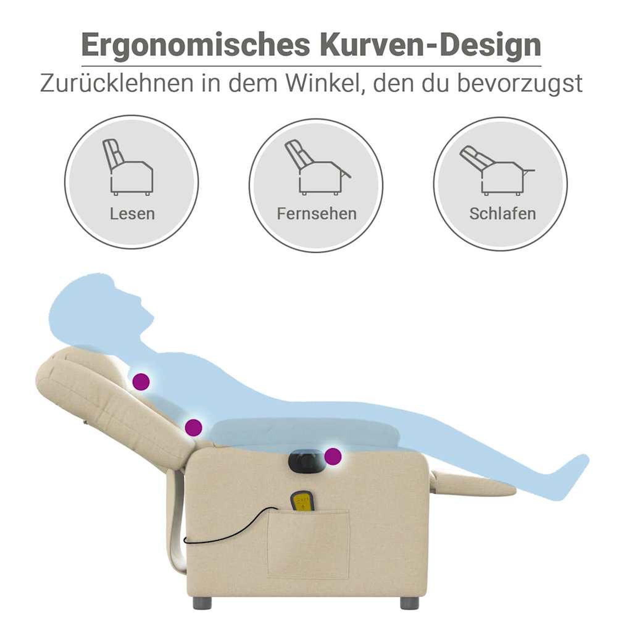 Voir la diapositive 6 : VIDAXL Fauteuil inclinable de massage electrique creme tissu